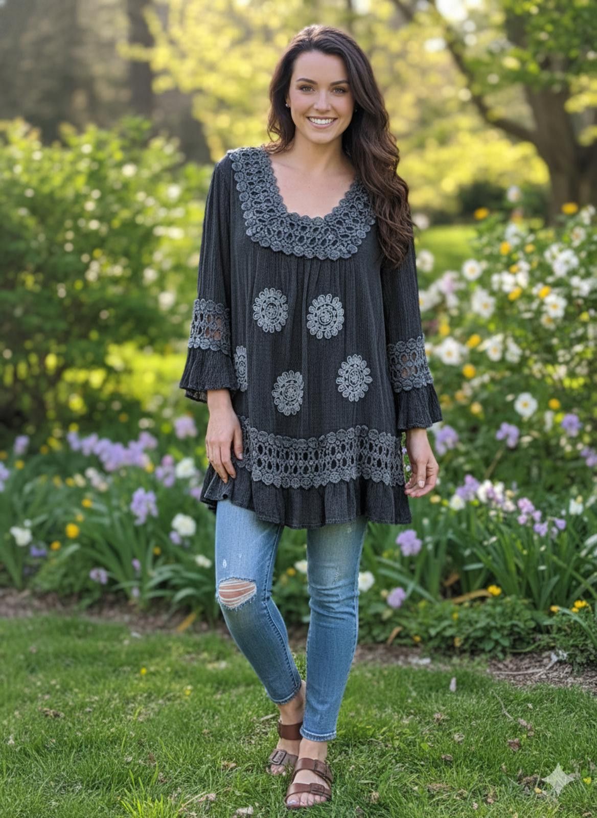 Other Secred Threads Black Embroidered Tunic Top L/XL boho Size XL / US 12-14 / IT 48-50 - 1 Thumbnail