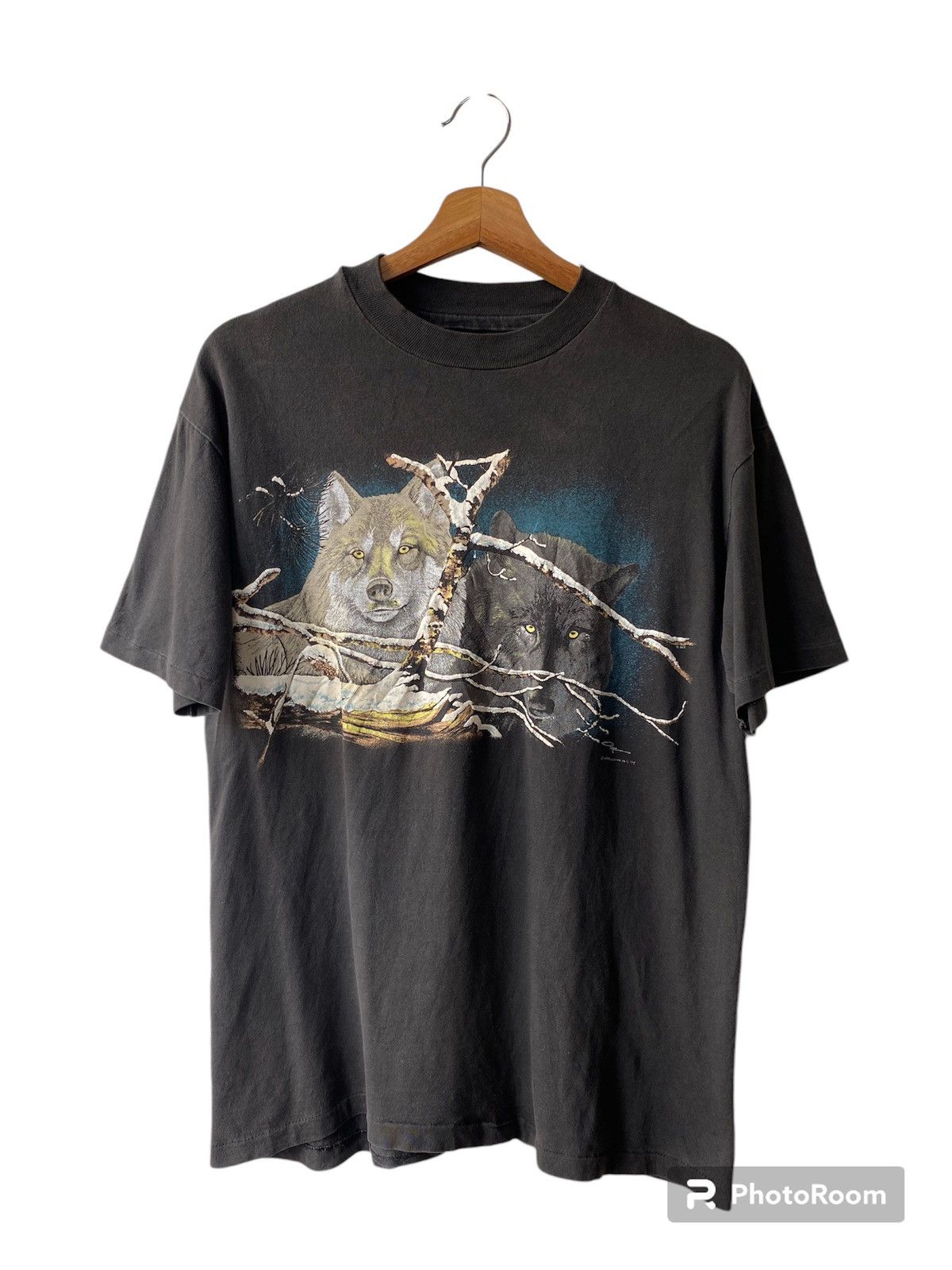 Habitat × Vintage 1990s - Wolf Print Crew Neck Tee By Harlequin Size US M / EU 48-50 / 2 - 1 Thumbnail