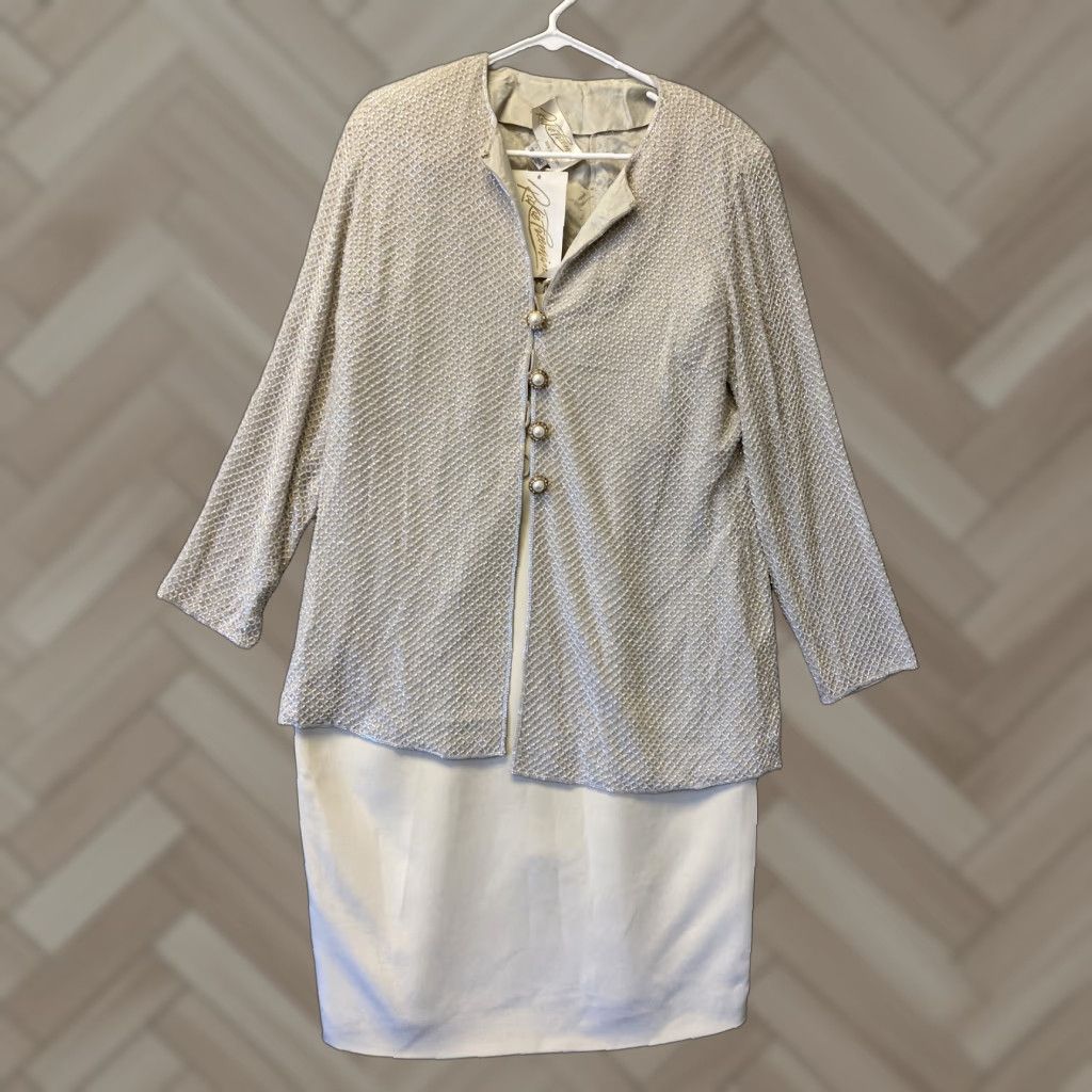 Vintage Ricke Freeman Suit Women Sz 8 Tan 2PCs Long Sleeve Blazer & Dress Set/ 32-88 Size M / US 6-8 / IT 42-44 - 1 Thumbnail