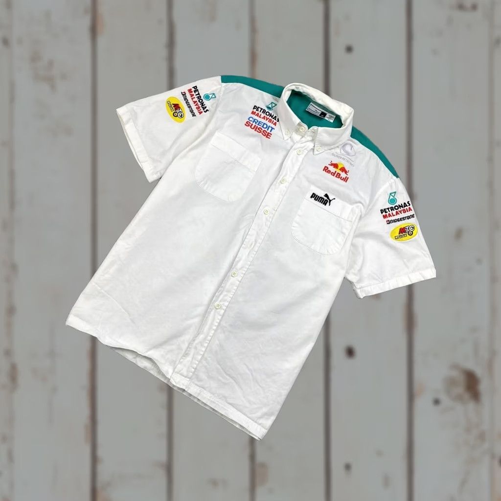 Puma VINTAGE Puma Shirt Men Size M White Short Sleeve Collared Cotton Big Logo Logo Sauber Petronas Team Red Bull Buttons Mens Size US M / EU 48-50 / 2 - 1 Thumbnail