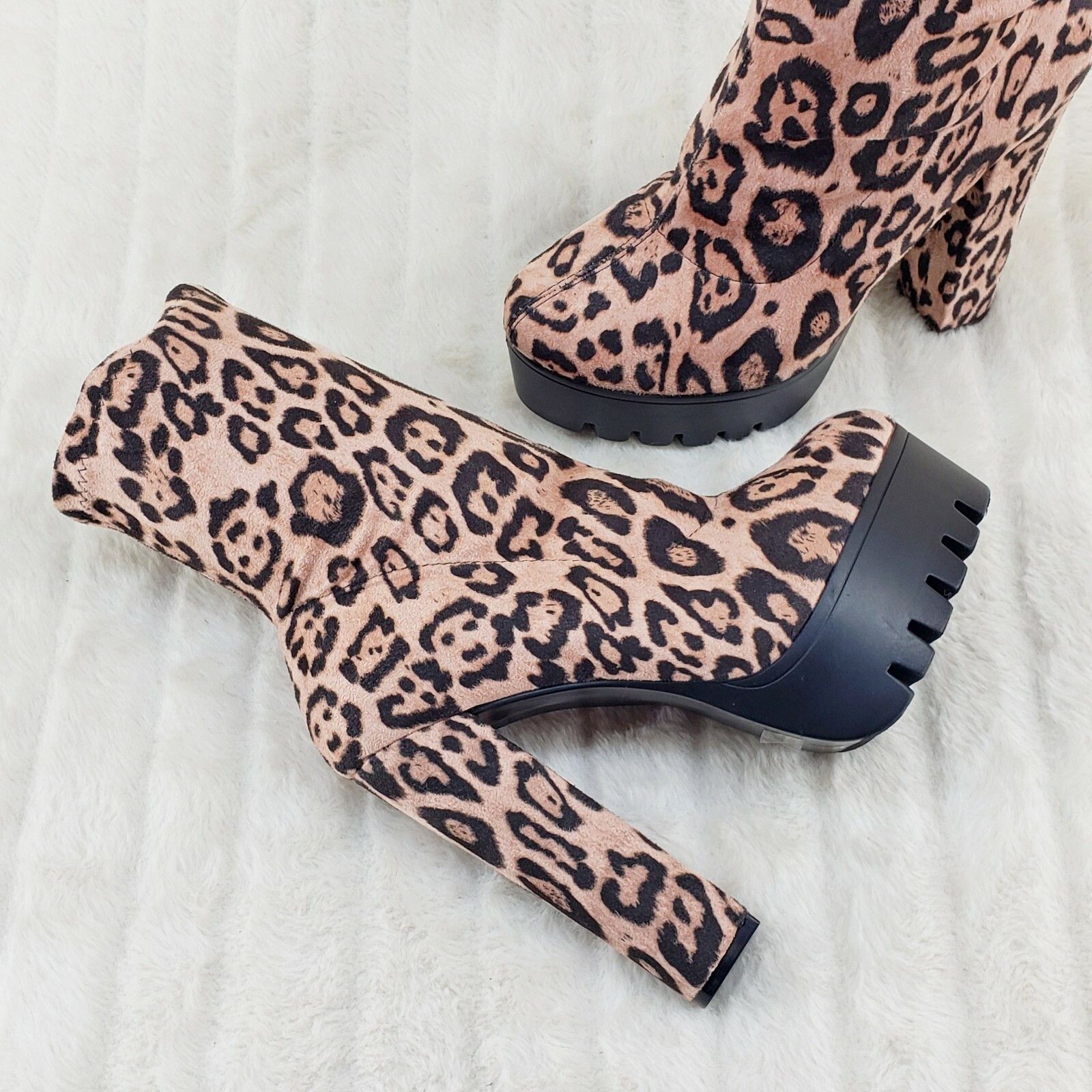 Other Skin Stretch Leopard Print Platform Ankle Boots Lug Sole Chu Size US 8.5 / IT 38.5 - 4 Thumbnail