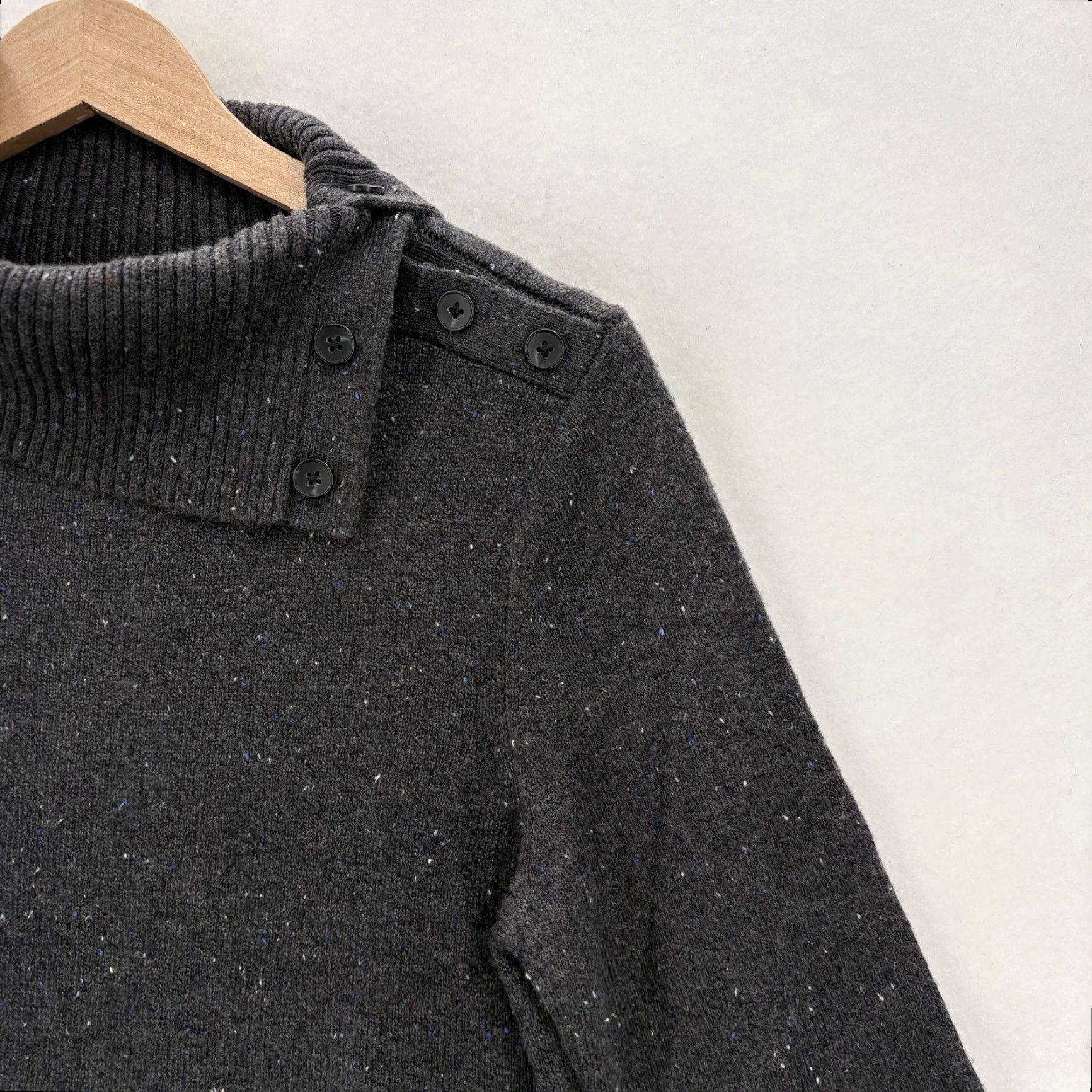 Talbots Talbots Sweater Dress Womens PL Gray Turtleneck 3/4 Sleeve Speckled Knit Buttons Size L / US 10 / IT 46 - 2 Thumbnail