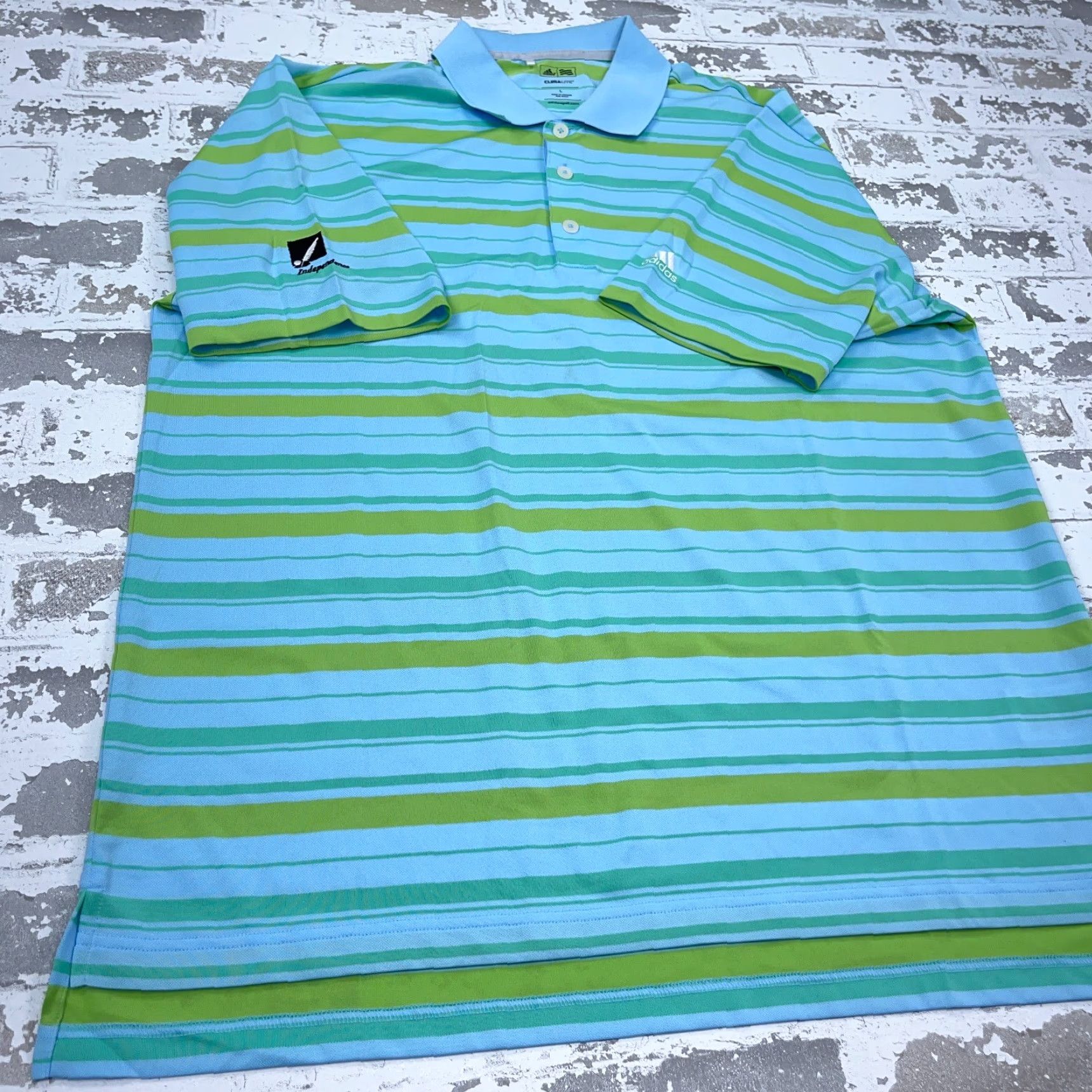 Adidas Adidas Polo Shirt Men Large Blue Green Striped Clima Lite Performance Golf Adult Size US L / EU 52-54 / 3 - 6 Thumbnail