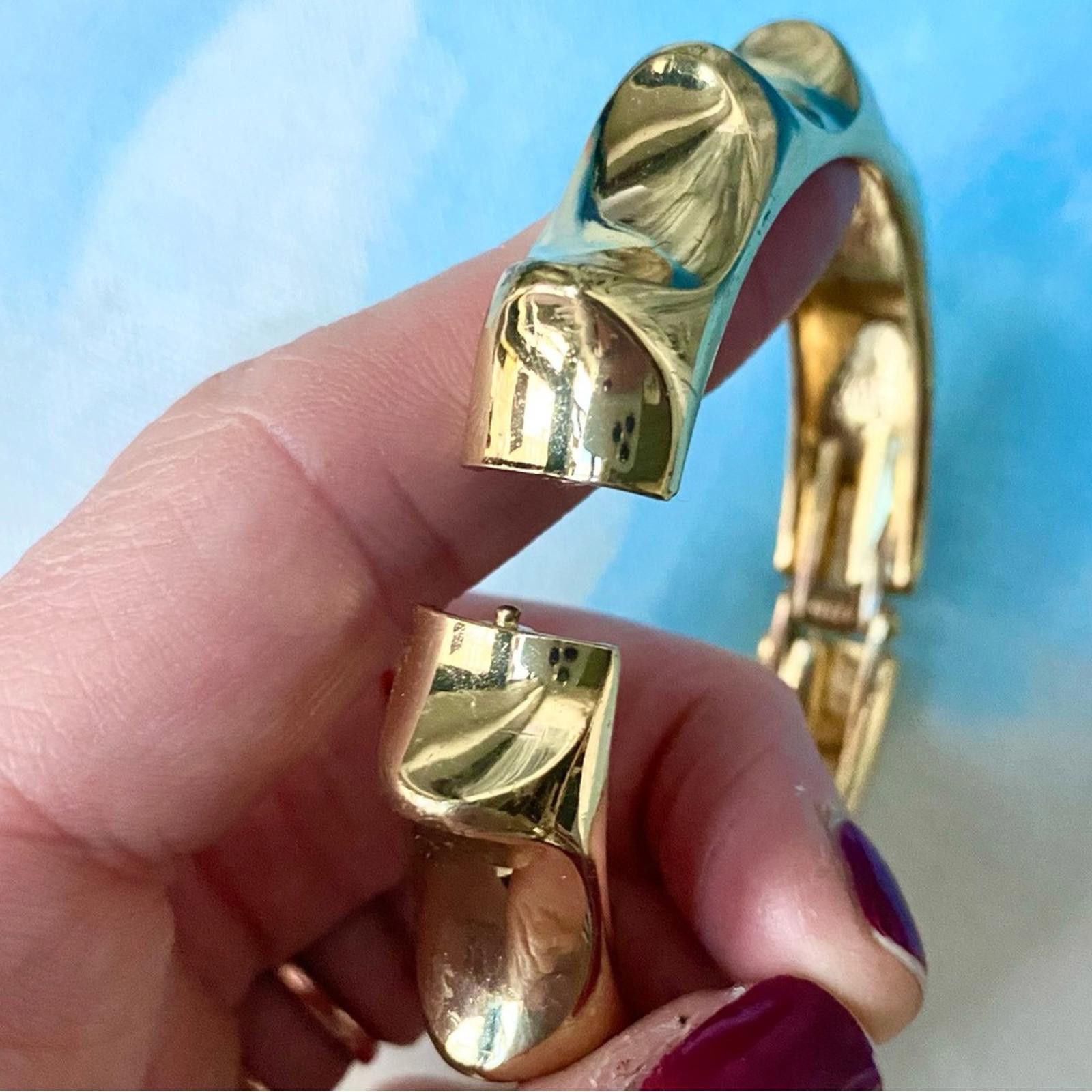 Other Vintage Chunky Gold Bamboo Hinged Bangle Bracelet Clamp Cuff Size ONE SIZE - 4 Thumbnail