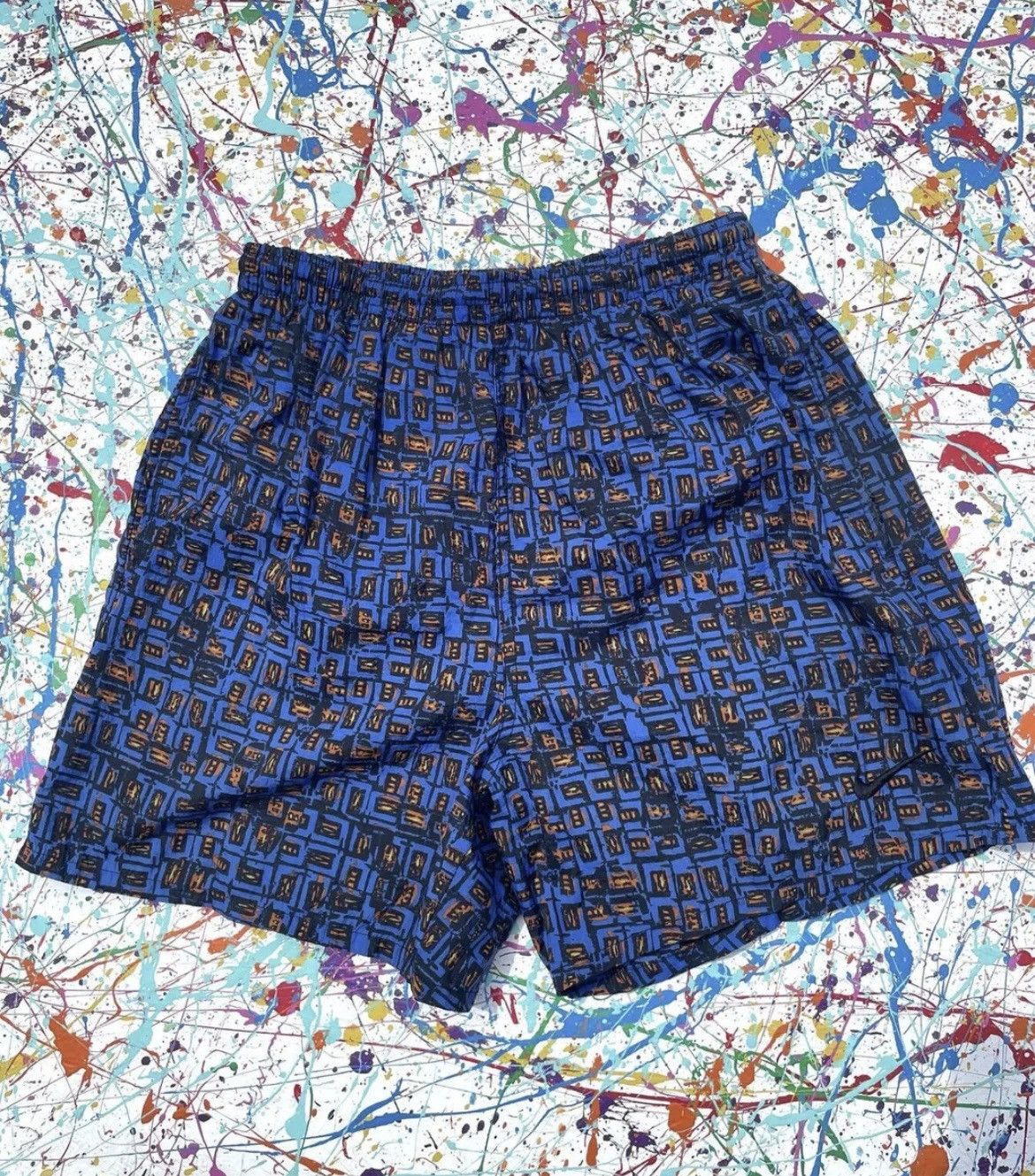 Nike Vintage Vintage Nike Shorts 90s Patterned Blue Black Orange Medium Grailed