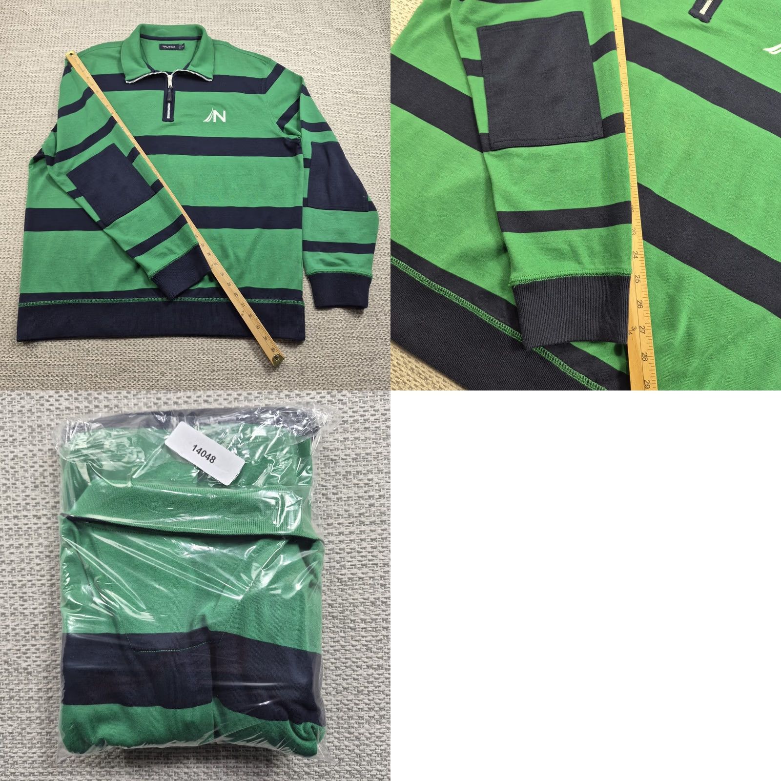 Nautica Nautica Mens 2XL Rugby Polo Sweater Shirt Green Striped 1/4 Zip Collared Size US XXL / EU 58 / 5 - 9 Thumbnail