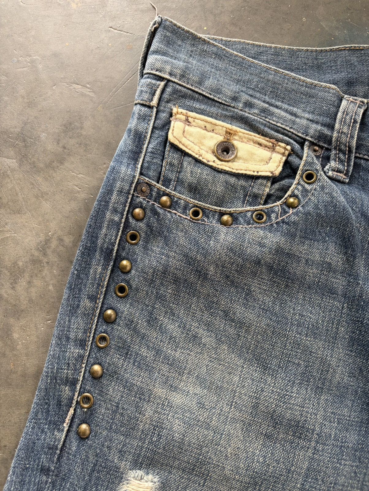Tornado Mart 2000s spinash - flare studded distressed mudawash pants Size US 35 - 3 Thumbnail