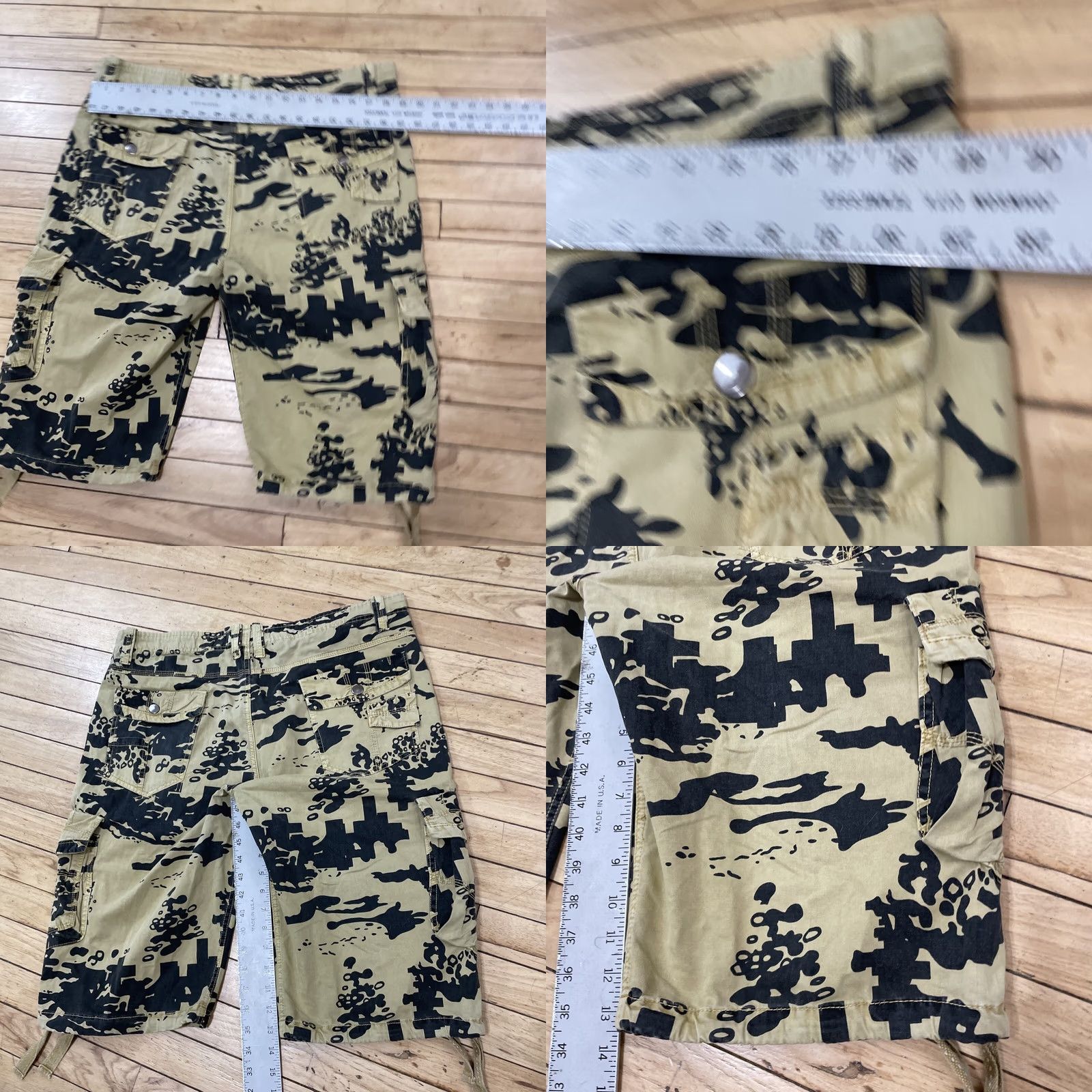 Vintage dcuk Cargo Shorts Mens 34 Black Gold Tan Bitblock Lightweight Bermuda 13in Camouflage 90s Hip Casual Travel Workwear Mens Size US 35 - 8 Thumbnail
