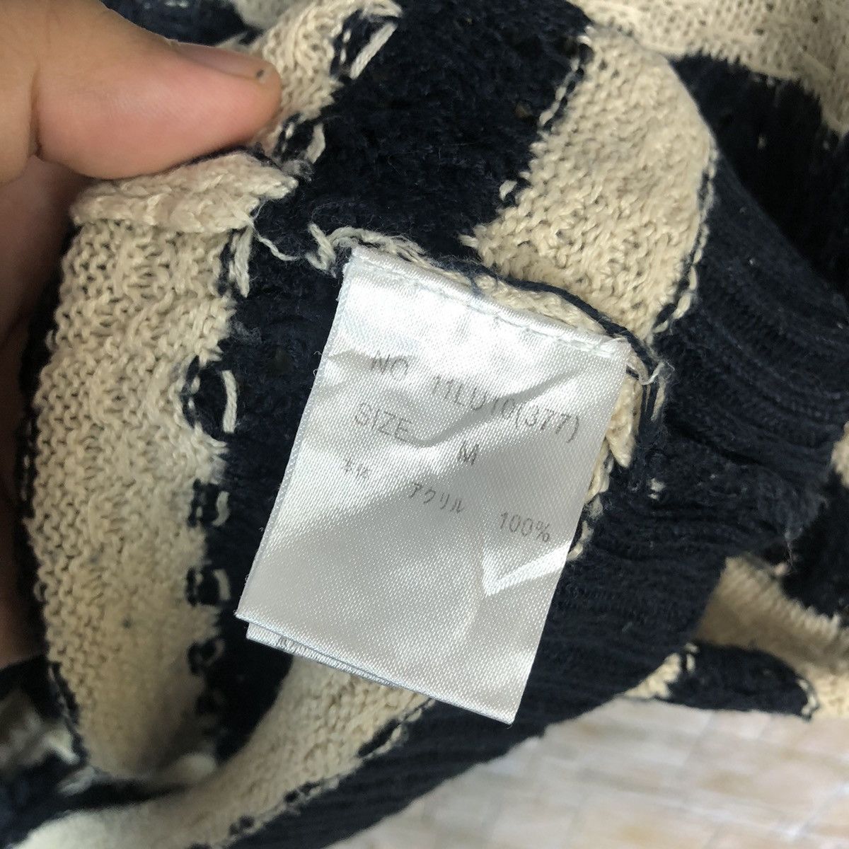 Homespun Knitwear × Japanese Brand × OVER THE STRiPES Cecil Mcbee Stripe crochet mesh net Dark Blue Knitwear #A761 Size M / US 6-8 / IT 42-44 - 11 Thumbnail