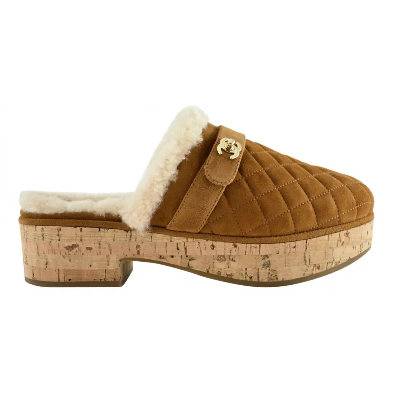 Chanel 21B Suede Turnlock CC Shearling Fur Mule Flat Clog Loafer 38 Size US 8 / IT 38 - 1 Thumbnail