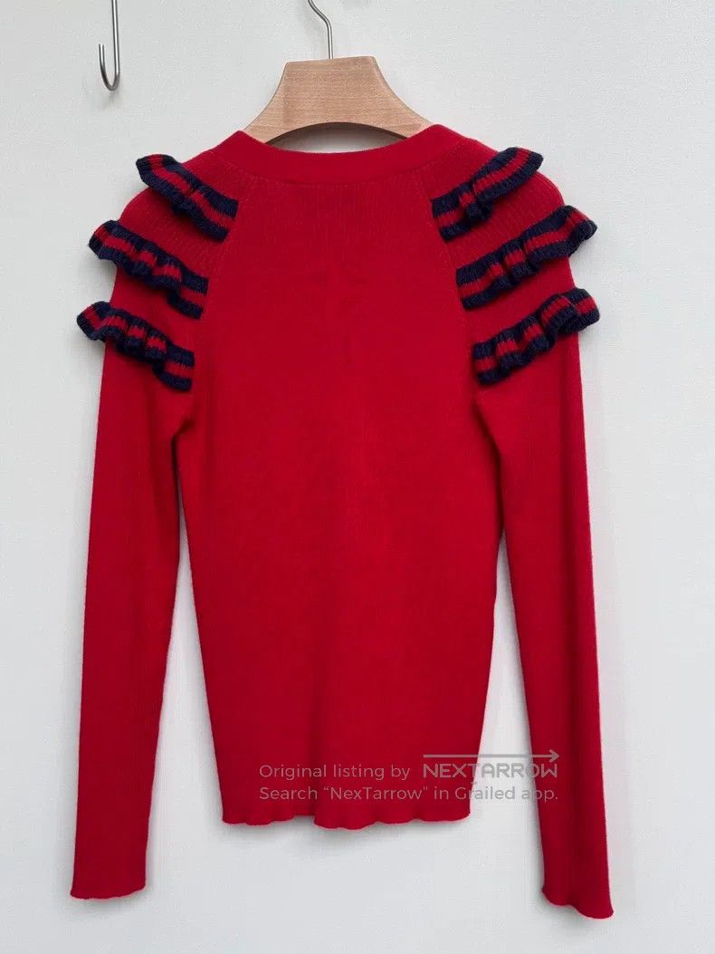 Gucci Gucci Red wood-ear knitted cardigan sweater Size M / US 6-8 / IT 42-44 - 2 Thumbnail