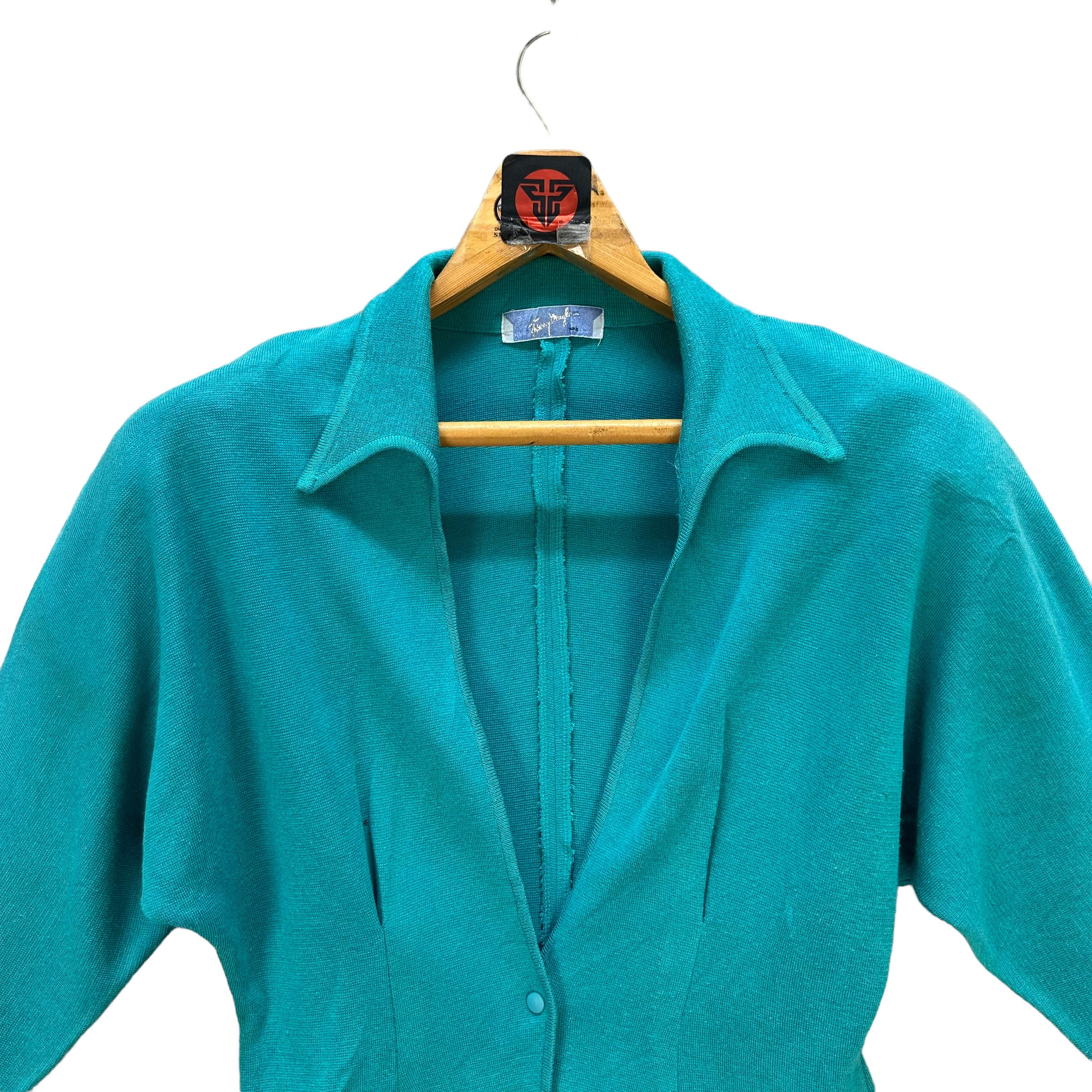 Mugler 80's THIERRY MUGLER TEAL KNIT SINGLE BUTTON JACKET #7573-154 Size M / US 6-8 / IT 42-44 - 2 Thumbnail