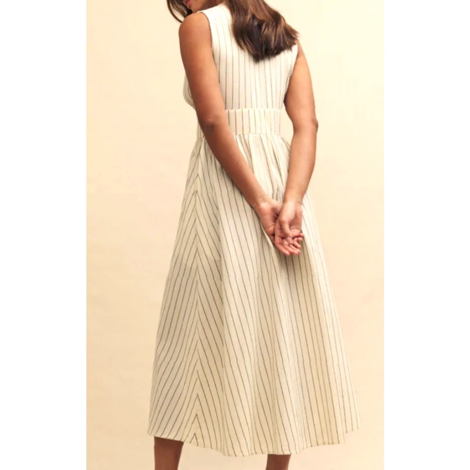 Vintage Nobody's Child Starlight Midi Dress Sleeveless Cream Pinstripe NWT US 0 Women/Adult Slender A-Line Pockets V-Neck Casual Midi Dress Size XS / US 0-2 / IT 36-38 - 2 Thumbnail