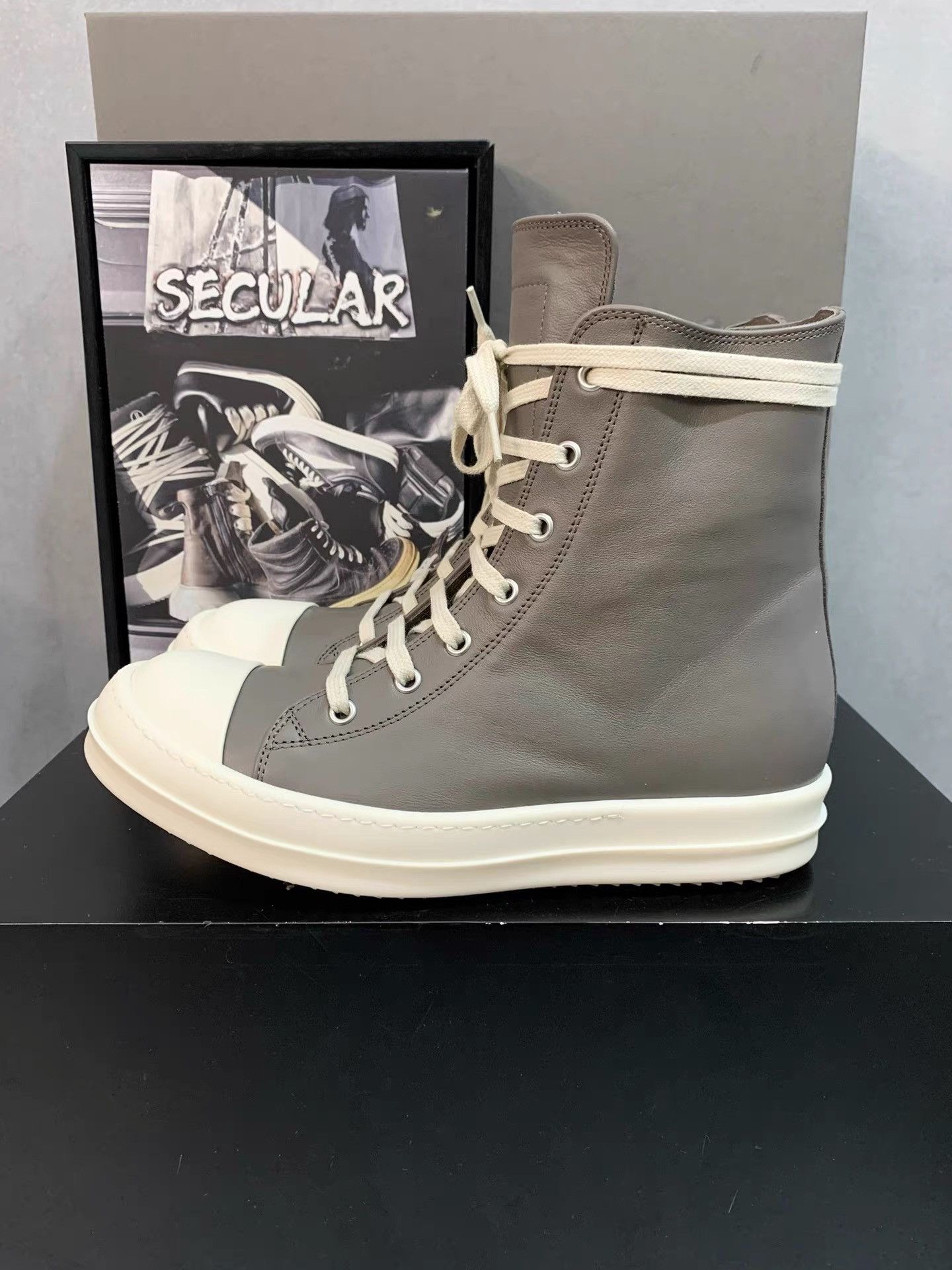 Rick Owens Rick Owens 25SS Grey Calfskin High-Top Sneakers K34 Size US 7 / EU 40 - 2 Thumbnail