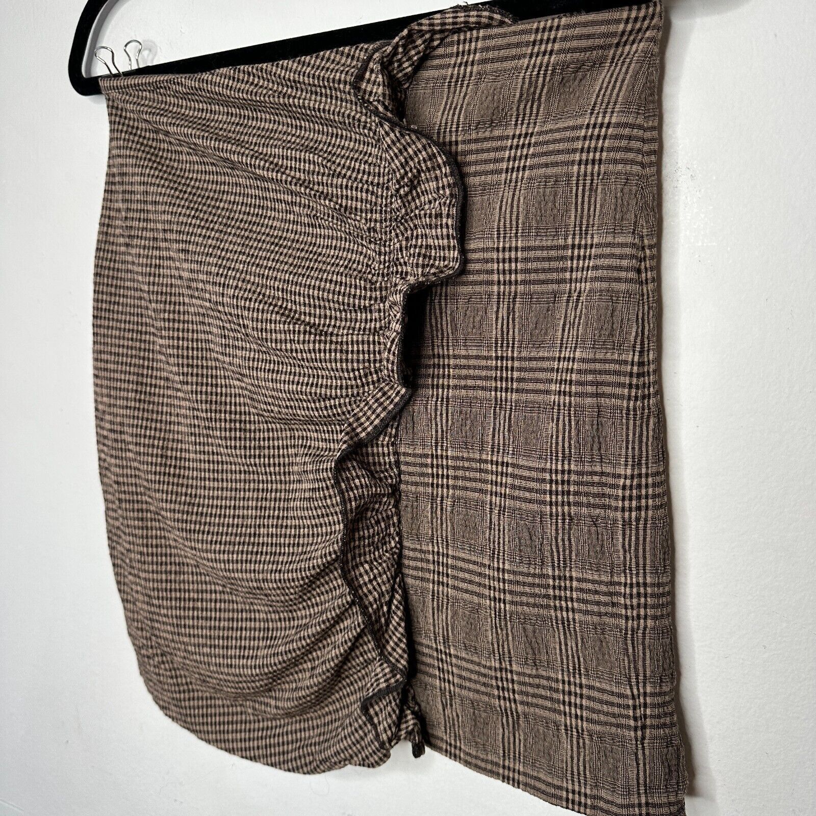 Mango Mango Brown Plaid Mix Side Ruffle ALine Back Zip Skirt Med Size 30" / US 8 / IT 44 - 4 Thumbnail