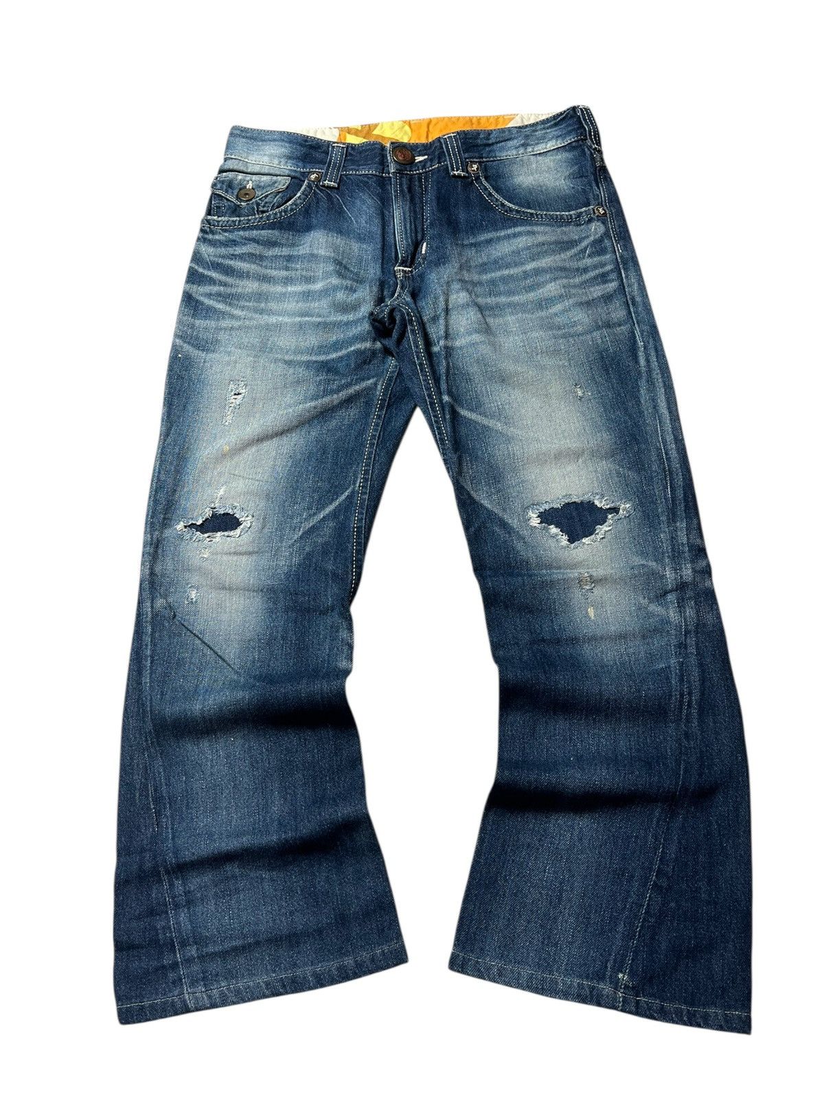 Edwin Flare Very Rare Vintage Edwin Blue Trip Distressed Pants Size US 32 / EU 48 - 1 Thumbnail
