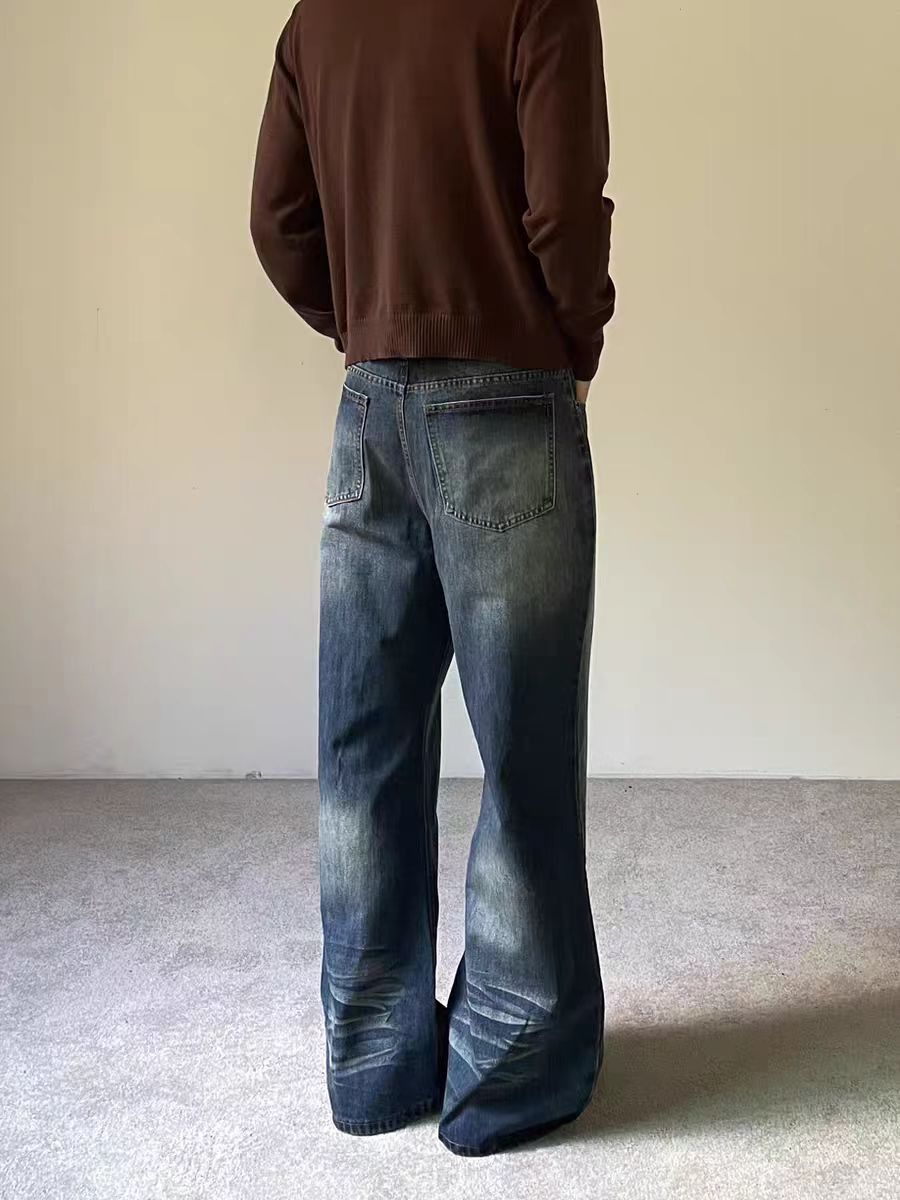 Jean Blue Water Wave Cat-Whisker Loose-Fit Jeans Size US 34 / EU 50 - 5 Thumbnail