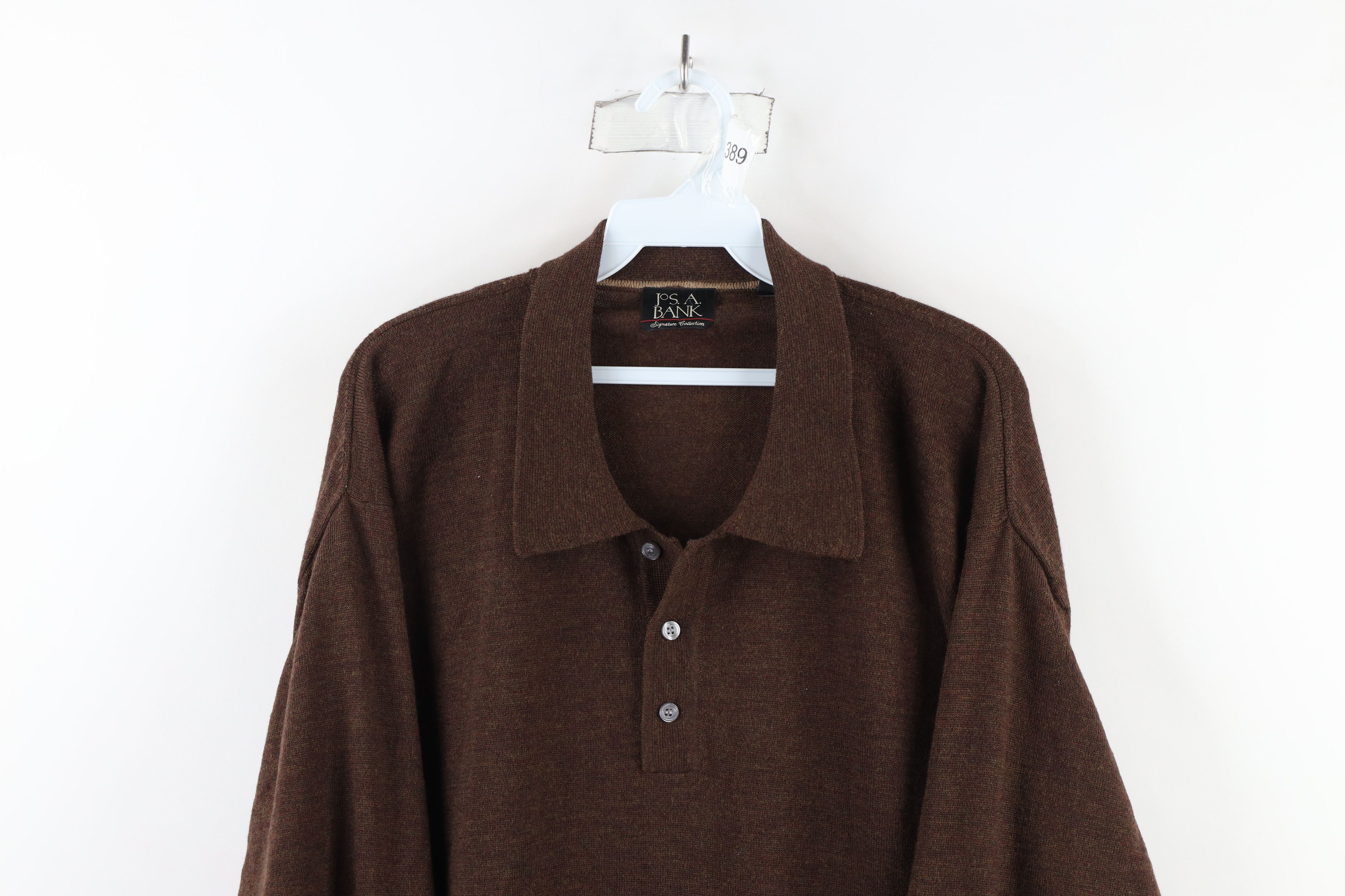 Jos. A. Bank × Vintage Jos A Bank Merino Wool Knit Collared Pullover Sweater Brown Size US XXL / EU 58 / 5 - 2 Thumbnail