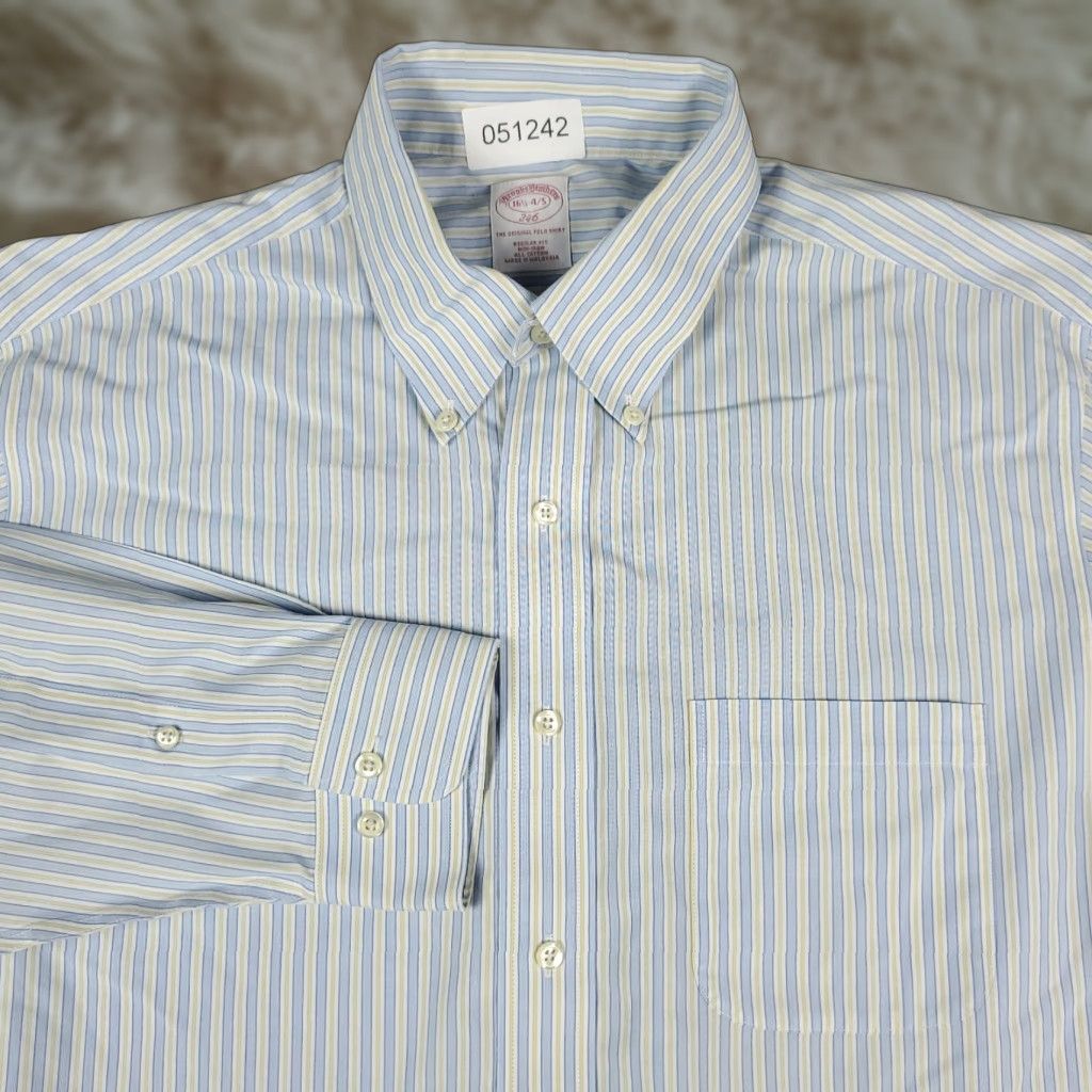 Brooks Brothers Brooks Brothers Shirt Mens 16.5 Blue Striped Dress Button Up Long Sleeve Size 42R - 1 Thumbnail