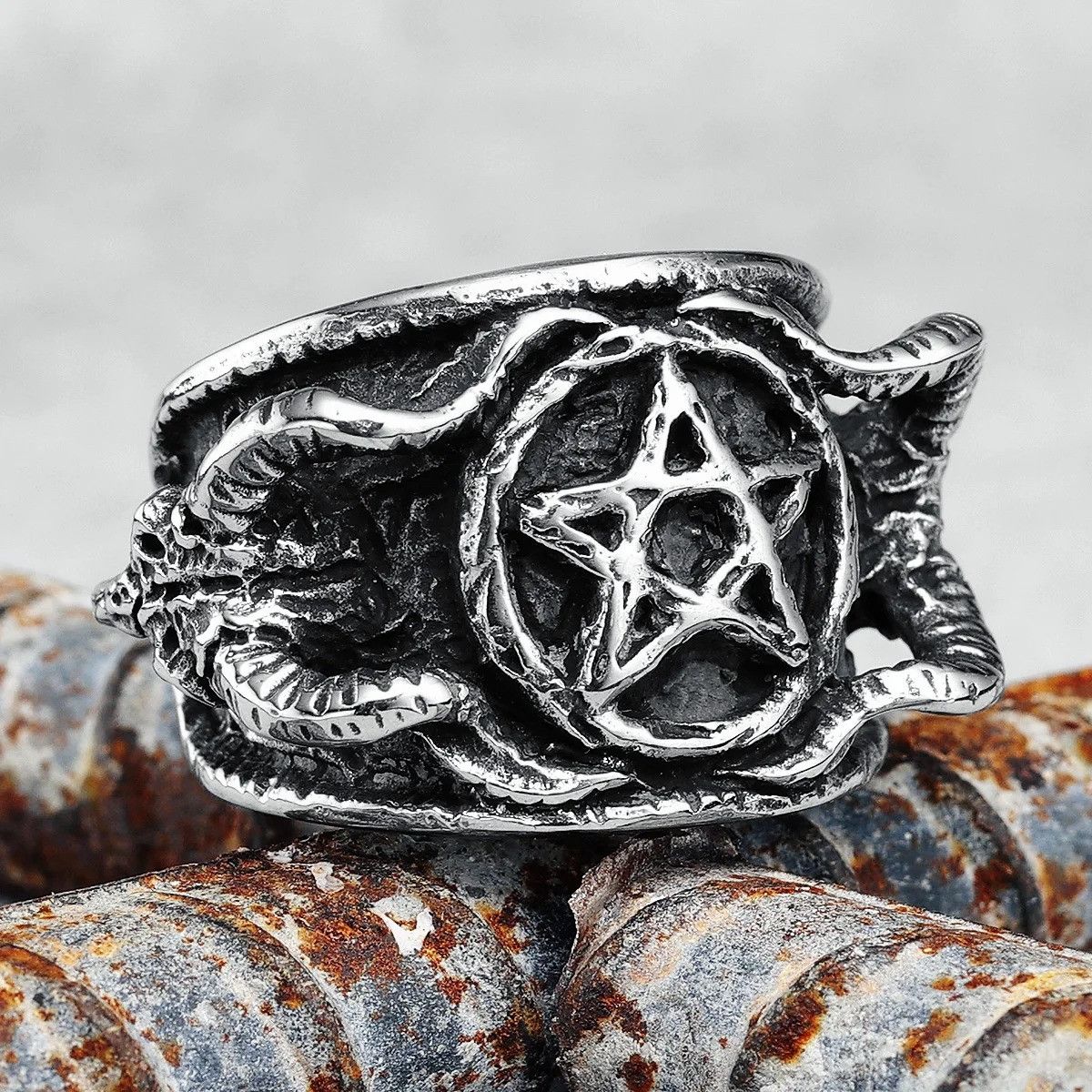 Jewelry Satan Pentagram Ring Streetwear Jewelry Fashion Gift Size ONE SIZE - 2 Thumbnail
