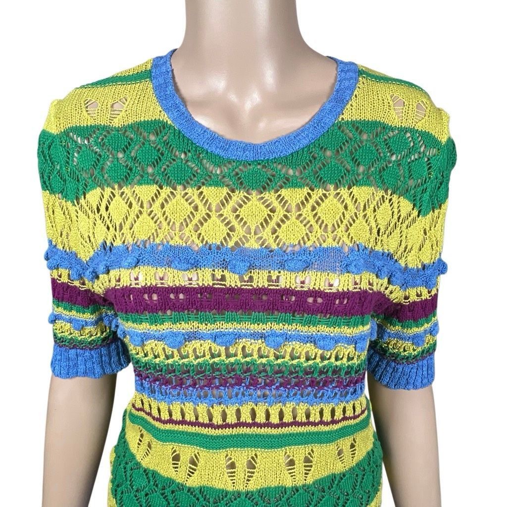 Zara Zara Knit Multicolor Open Weave Short Sleeve Sweater Top Size M (351) Size M / US 6-8 / IT 42-44 - 2 Thumbnail
