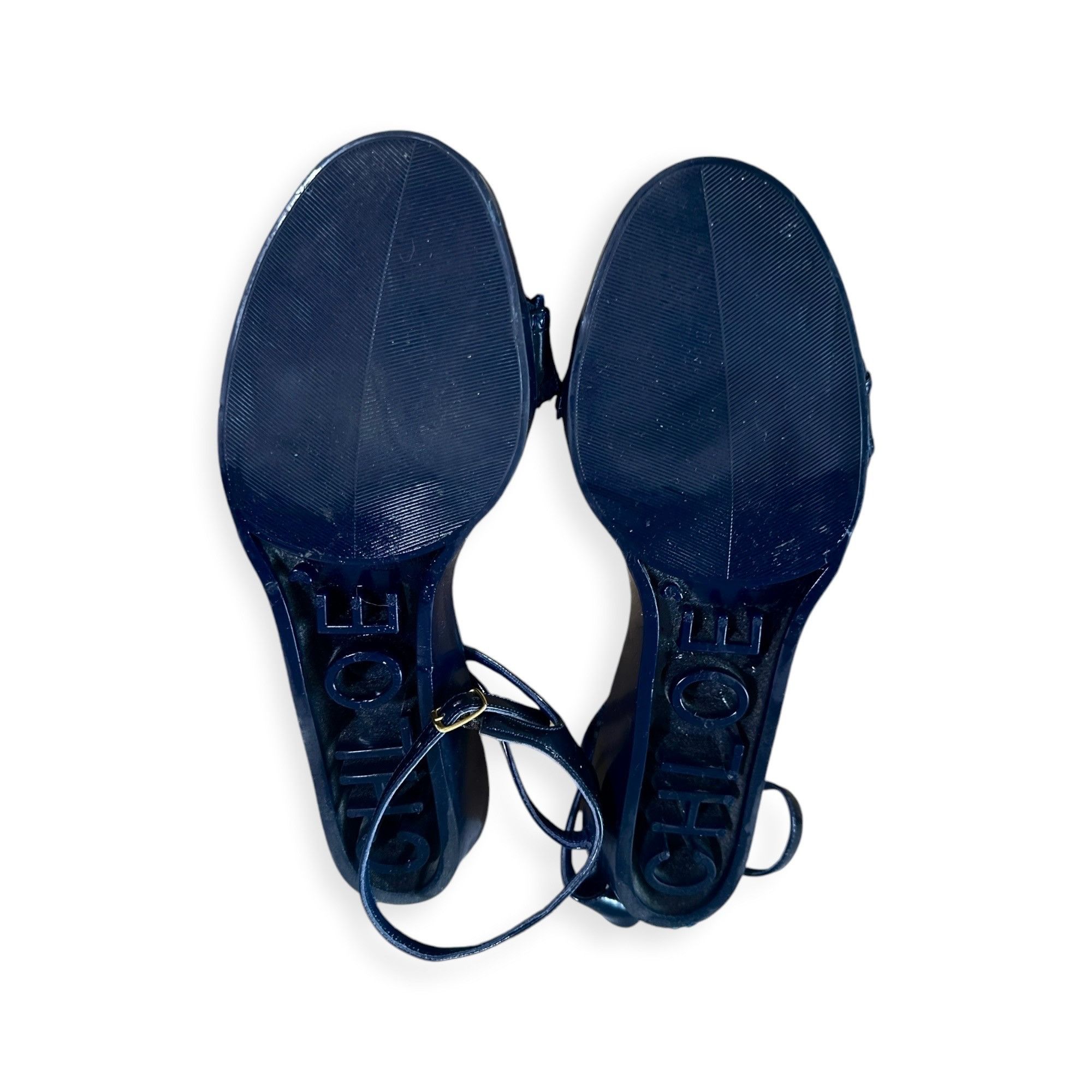 Chloe Chloe Rubber Wedge Ankle Strap Patent Sandals. Navy blue, Si Size US 8.5 / IT 38.5 - 7 Thumbnail