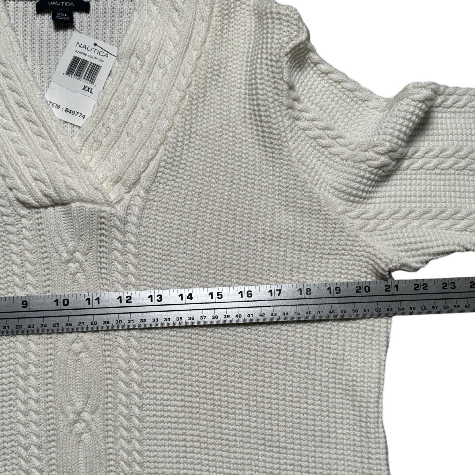Nautica Nautica Women’s XXL V Neck Shawl Collar Cable Sweater White Size XXL / US 16-18 / IT 52-54 - 4 Thumbnail