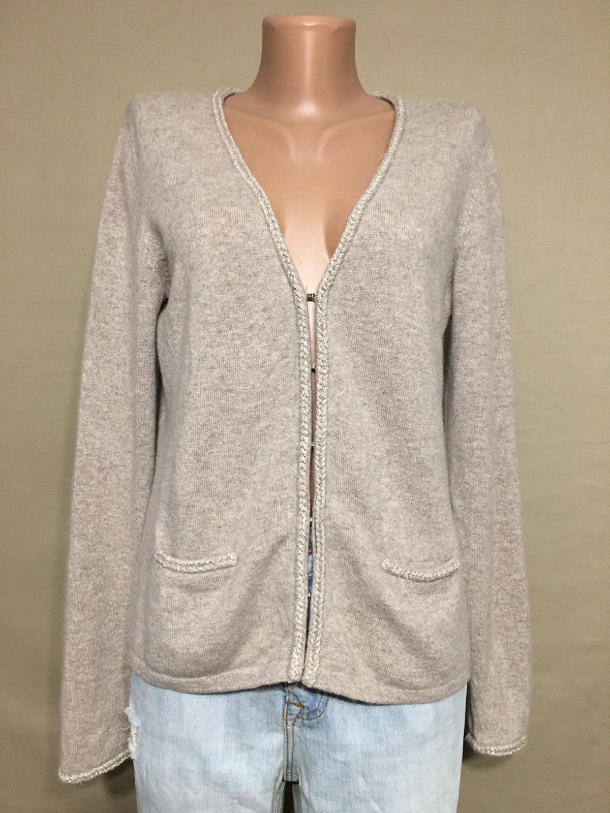 Designer Bongenie Grieder Beige Cashmere Sweater Cardigan Size L Size L / US 10 / IT 46 - 1 Thumbnail
