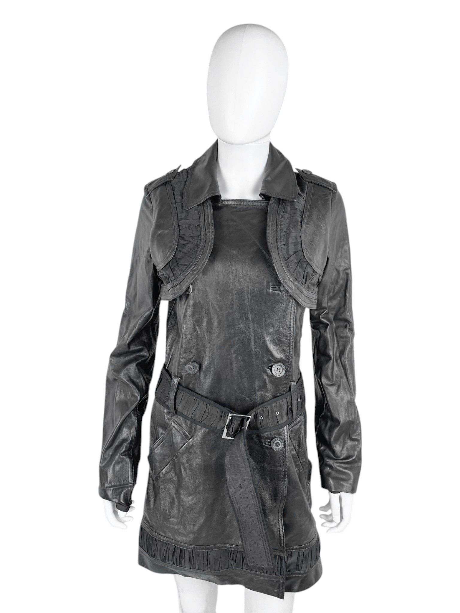 John Galliano 2004 Sample Black Lambskin Leather Coat Size S / US 4 / IT 40 - 2 Thumbnail