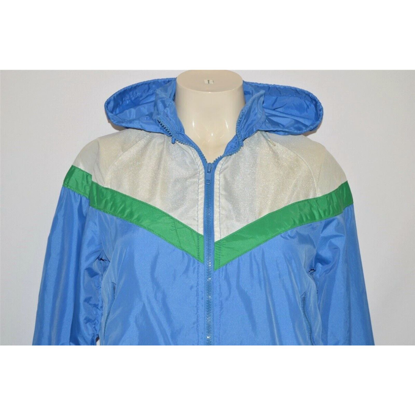 image of Vintage 80's Nike Blue White Green Hooded Wind Runner Jacket Womens Xs