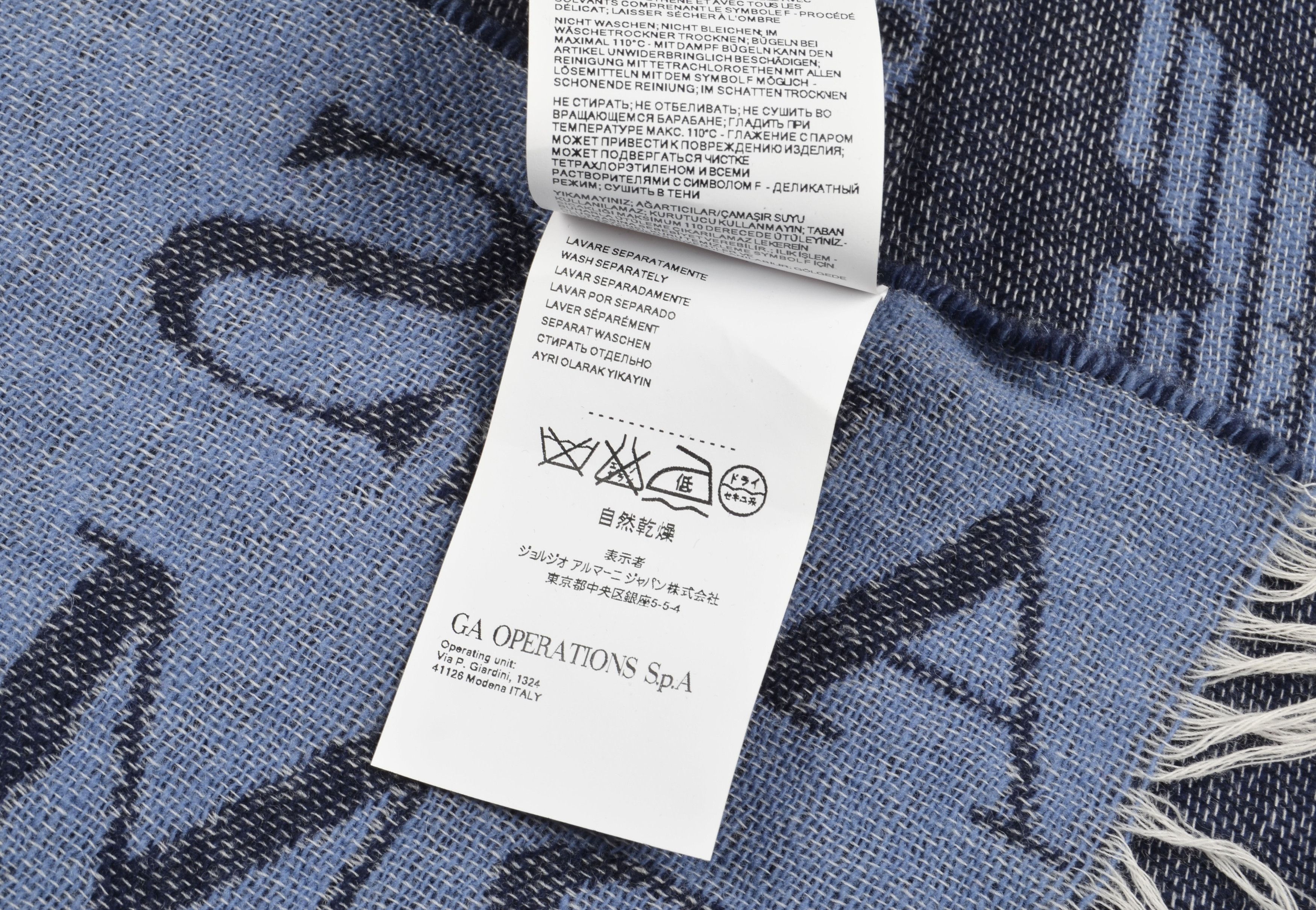 Giorgio Armani Armani Jeans Wool Logo Monogram Blue Scarf Size ONE SIZE - 5 Thumbnail