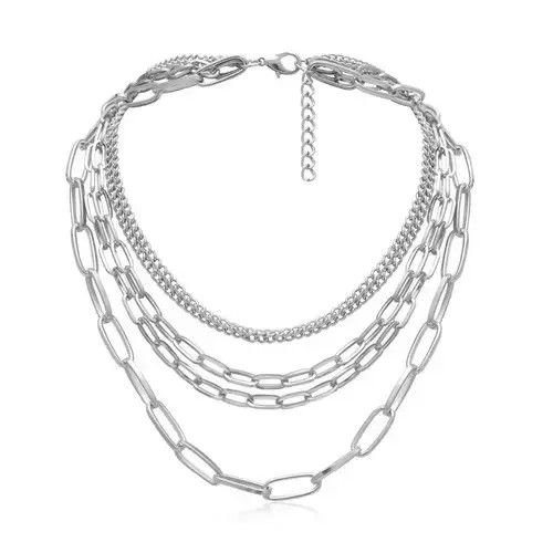 Jewelry Silver Chain Style Layered Necklace goth e-boy Size ONE SIZE - 3 Thumbnail