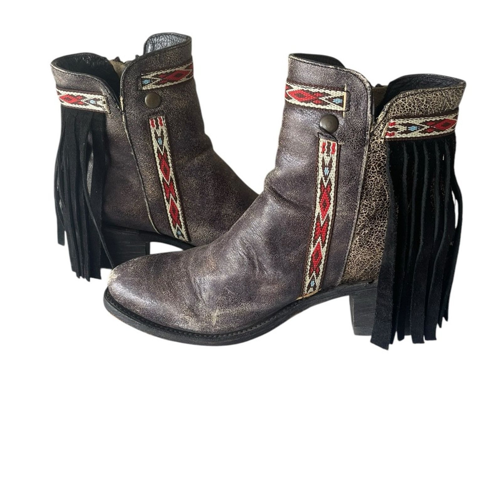 Corral Corral Womens Distressed Leather Fringe Ankle Boots Sz 7 Size US 7 / IT 37 - 6 Thumbnail
