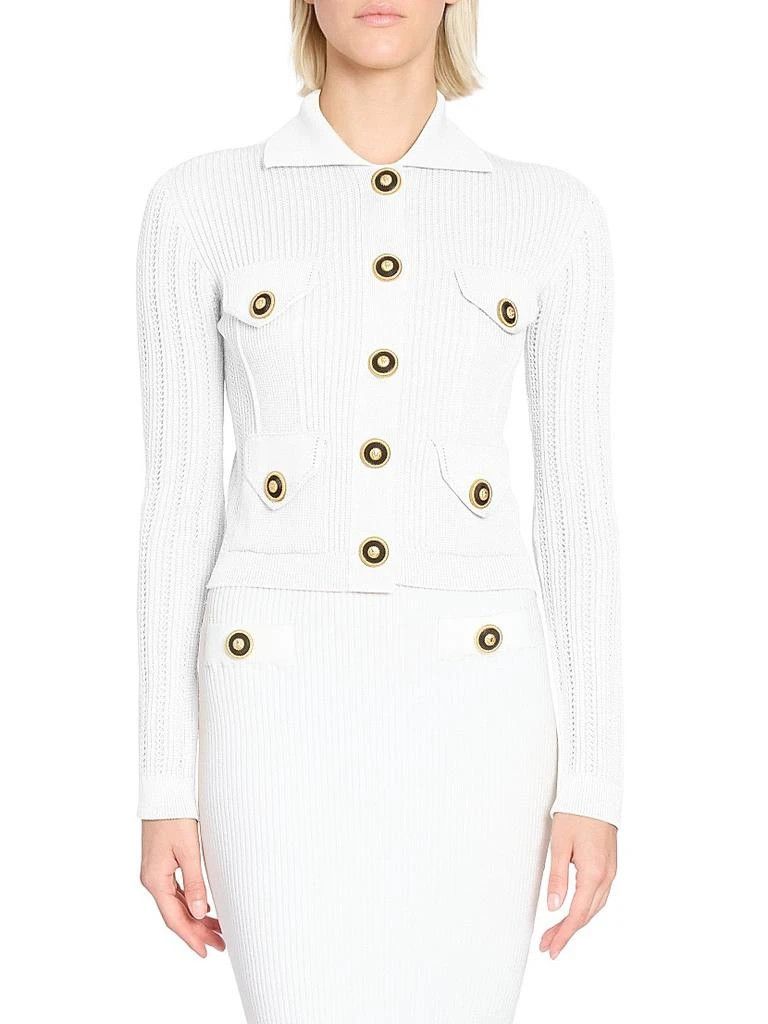 Balmain o1s1wg110526 Logo Rib-Knit Button-Front Cardigan in White Size S / US 4 / IT 40 - 6 Thumbnail