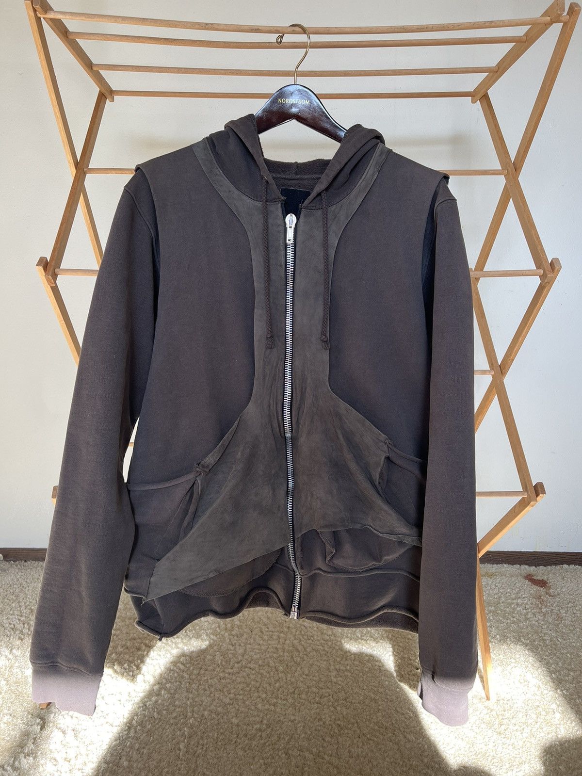 image of Rick Owens Slab Layered Hoodie in Brown, Men's (Size Medium)