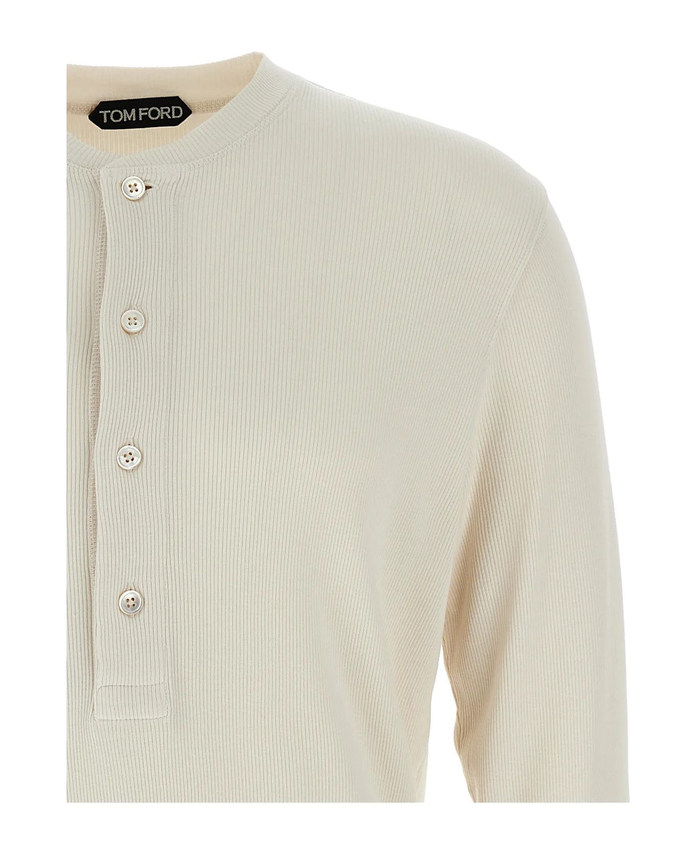 Tom Ford o1s22i1n0125 Henley T-Shirt in Beige Size US L / EU 52-54 / 3 - 3 Thumbnail