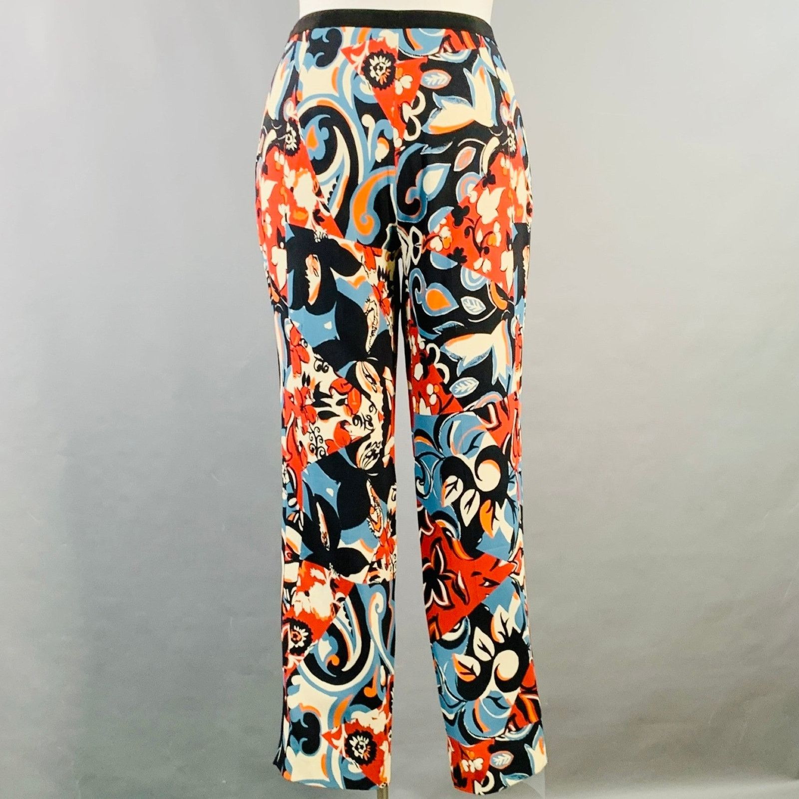 Etro ETRO Black Multi Color Blend Abstract Floral Tapered Pants Size 34" / US 12 / IT 48 - 3 Thumbnail