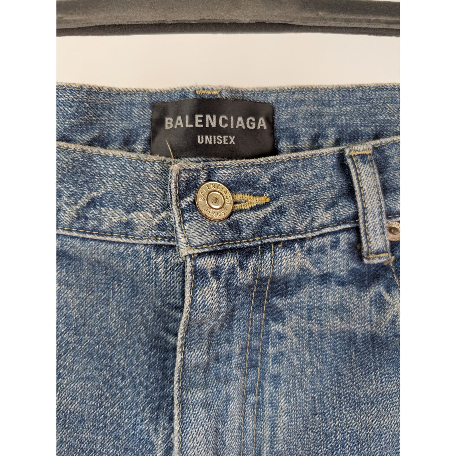 Balenciaga o1rshd1 Unisex Organic Selvedge Denim Flared Pants in Blue Size US 30 / EU 46 - 7 Thumbnail
