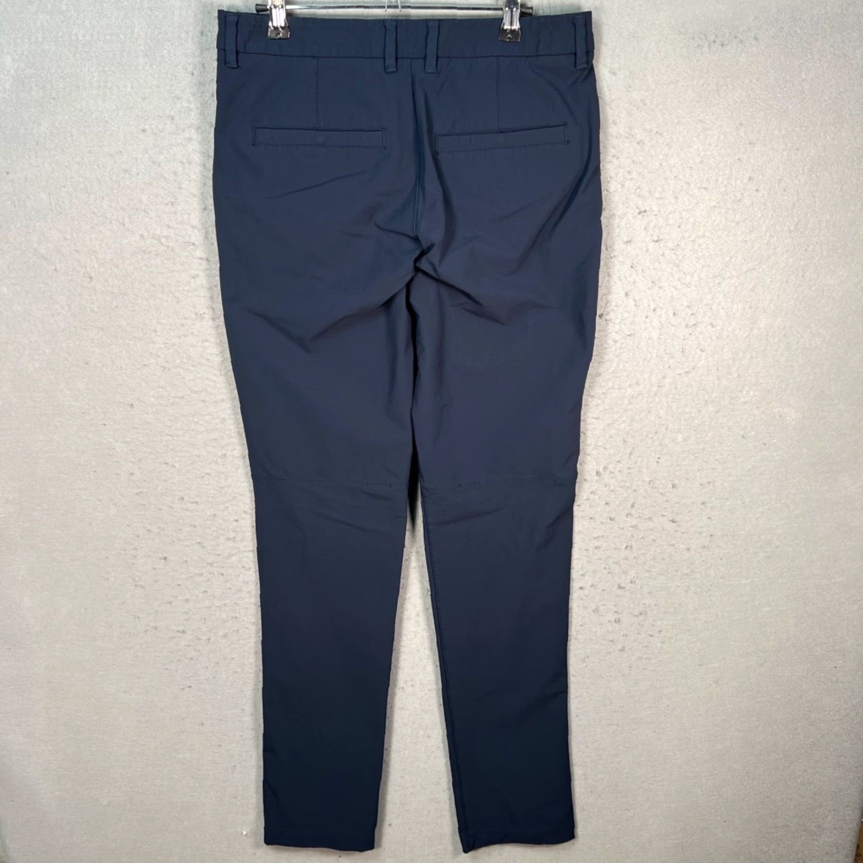 Vintage Mens Slim Fit Navy Blue Chino Pants Office Commute - 30 Regular, Polyester Elastane Cotton, Flat Front, Tapered Leg, Dress Pants, Casual, Men Size US 30 / EU 46 - 2 Thumbnail