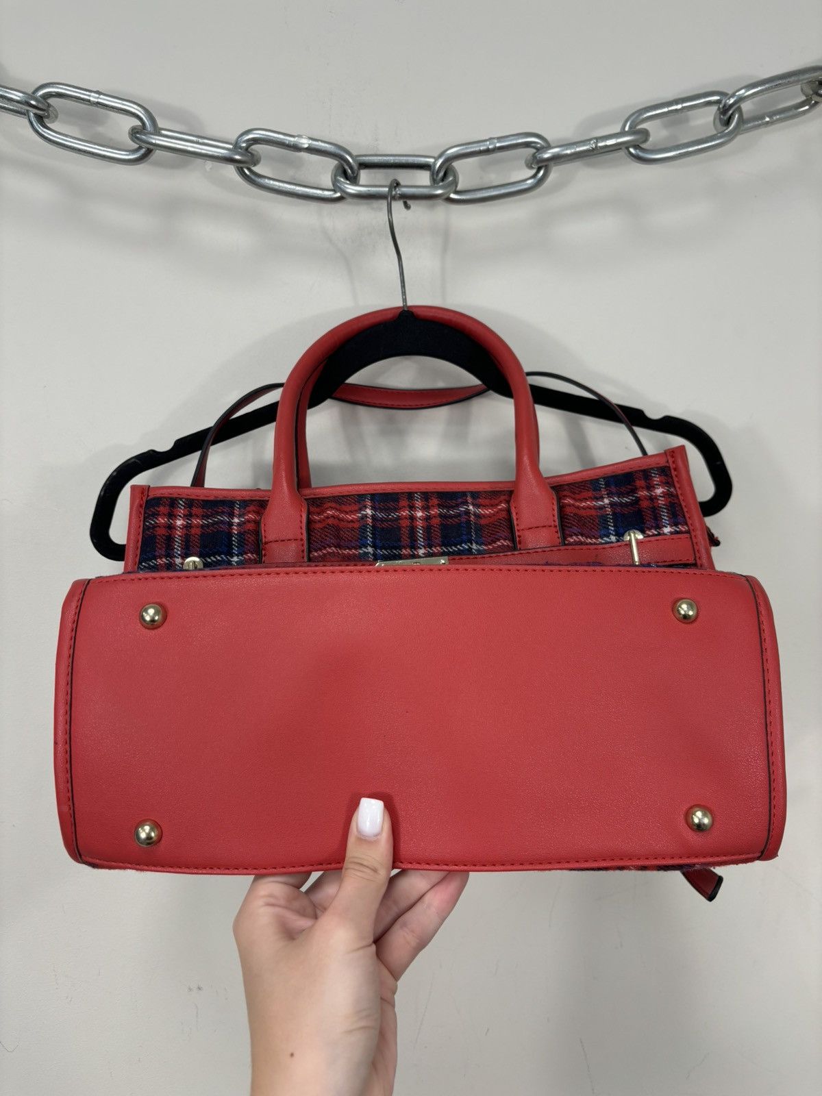 Mario Valentino Mario Valentino Red Plaid Top Handle Satchel Tote Bag Size ONE SIZE - 13 Thumbnail
