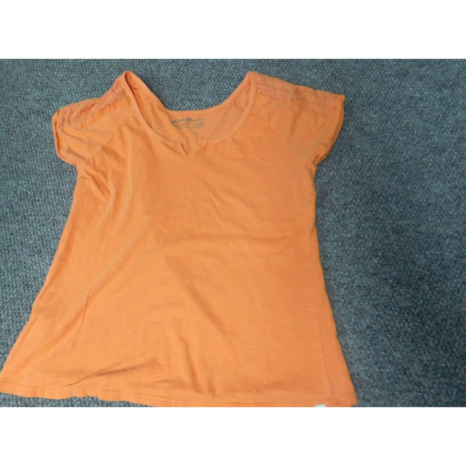 Eddie Bauer Eddie Bauer Womens Shirt PM Petites Orange Stretch Outdoors Crew Neck Casual Short Sleeve Blouse Button Cotton Rayon Basic Outdoor Women Mens? Size M / US 6-8 / IT 42-44 - 3 Thumbnail