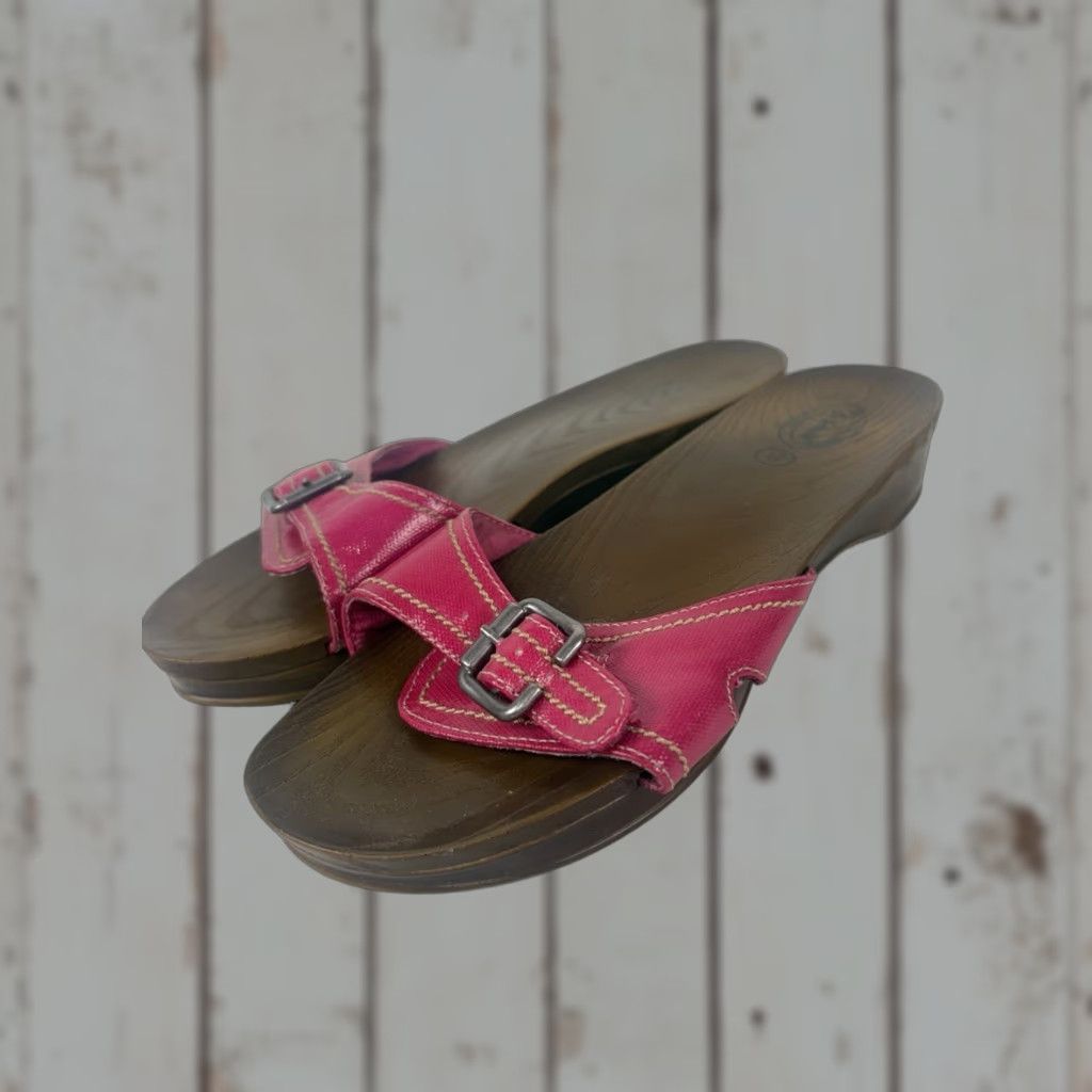 Vintage Dr. Scholl's Comfort Series Pink Faux Leather Wedge Slide Sandals Womens Size 8 Summer 90s Retro Size US 8 / IT 38 - 1 Thumbnail