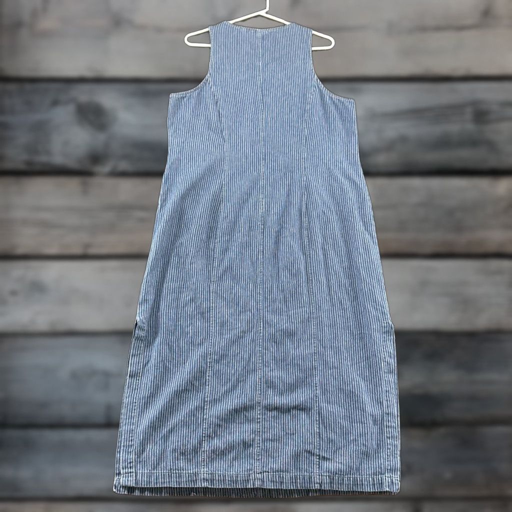 Faded Glory VINTAGE Faded Glory Dress Womens L Blue White Denim Maxi Hickory? Pinstripe 90s Size L / US 10 / IT 46 - 1 Thumbnail