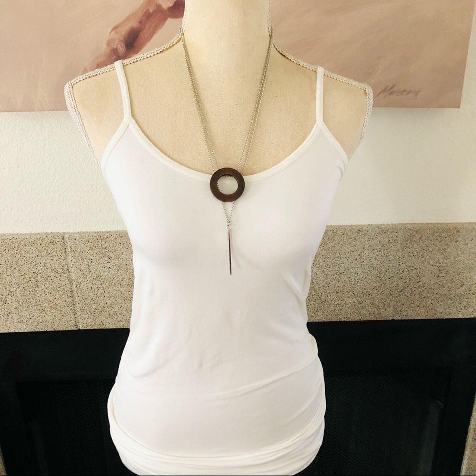 Jewelry Double strand layered silver plated bar wood disc necklace Size ONE SIZE - 3 Thumbnail