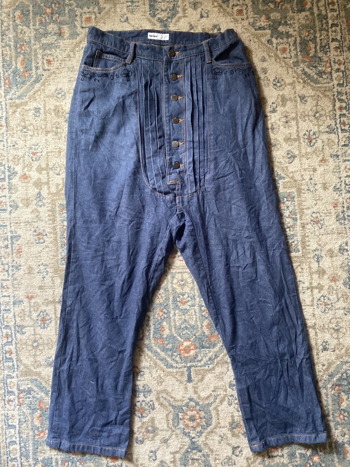 image of Issey Miyake Ne Net Cropped Jeans Harem in Blue, Men's (Size 32)