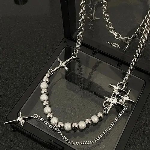 Jewelry Electro Chain Crystal Stone Silver Abstract Star Pop Fantasy Size ONE SIZE - 4 Thumbnail