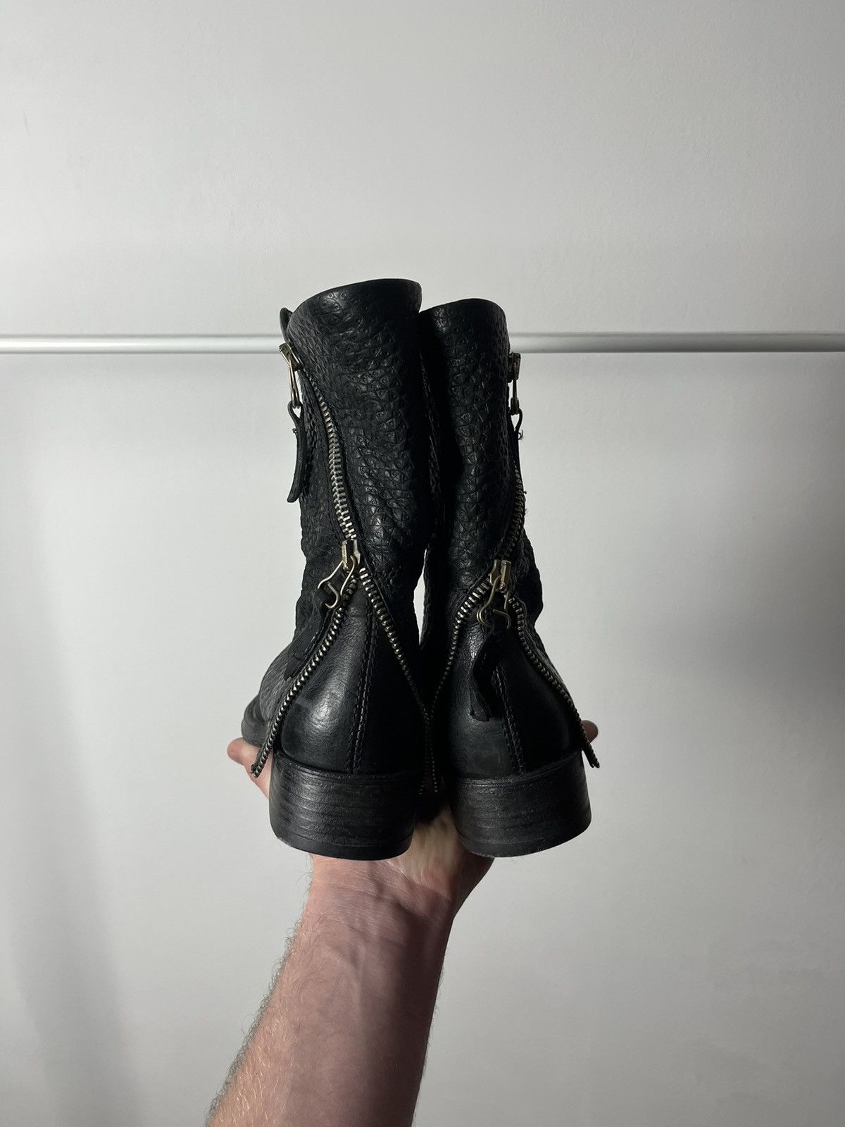 Japanese Brand Mjus Woman’s Black Leather Biker Zip Ankle Boots Shoes Size US 7 / IT 37 - 3 Thumbnail