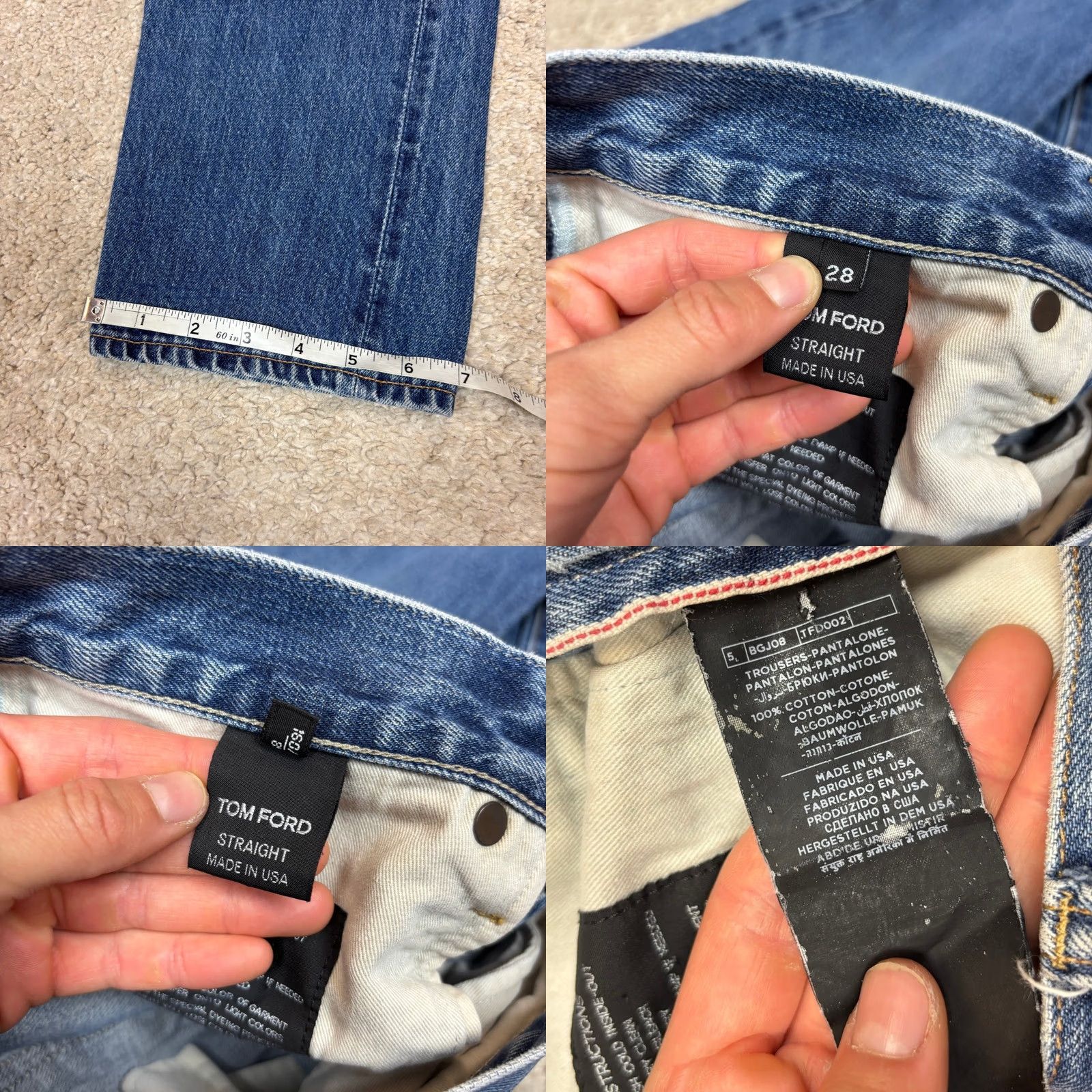 Tom Ford Tom Ford Jeans Straight Selvedge Mens 28x33 Quiet Luxury TFD002 Blue Regular 28 33 Mens Jeans Size US 28 / EU 44 - 9 Thumbnail