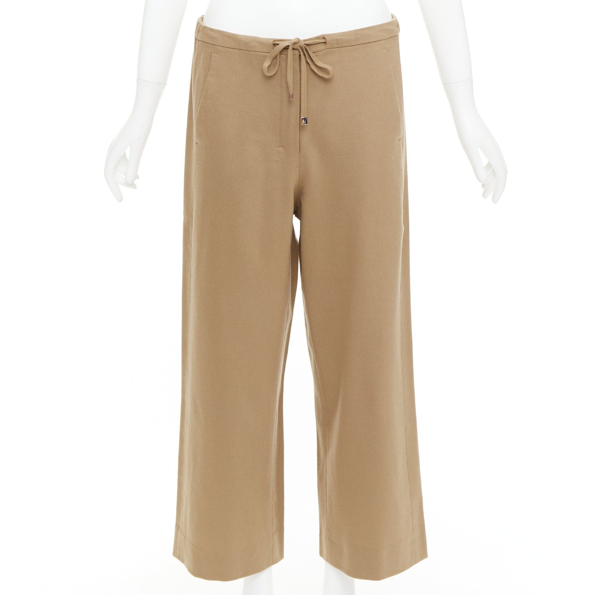 Max Mara MAX MARA ' camel virgin wool blend drawstring waist wide leg cropped pants 32" Size 32" / US 10 / IT 46 - 1 Thumbnail