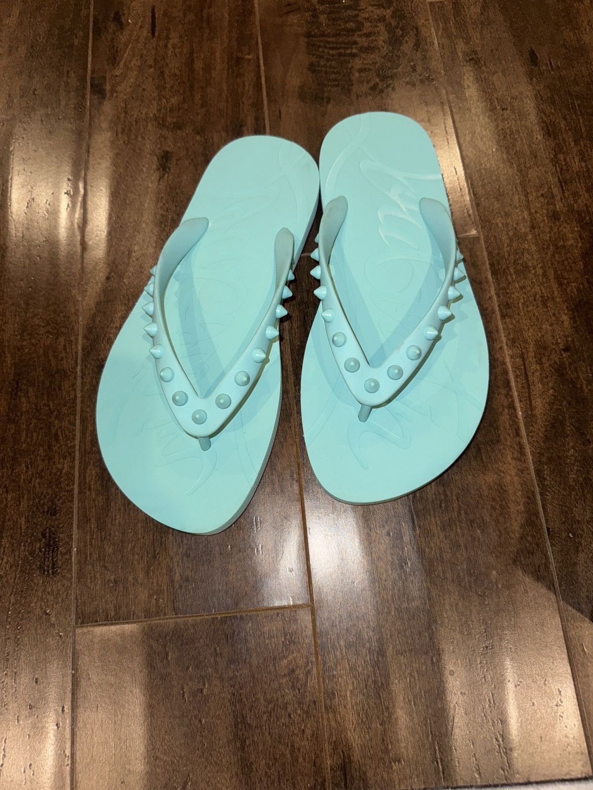 Christian Louboutin Turquoise Louboutin Flip Flops Size US 7 / IT 37 - 1 Thumbnail